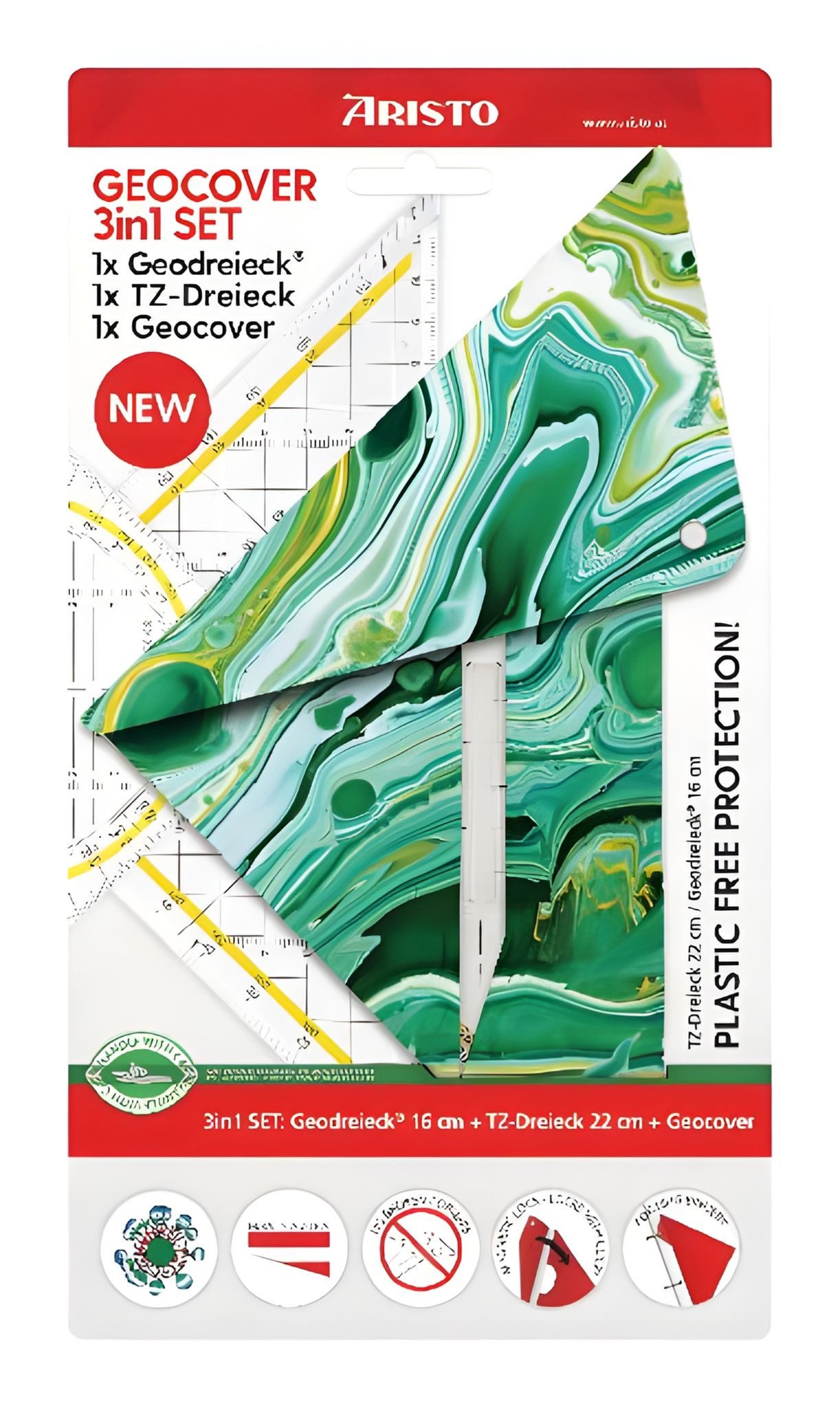 ARISTO Zeichenlineal Aristo Geocover 3 in 1 Geo und TZ Dreieck Deep Blue je 1 x AR1552
