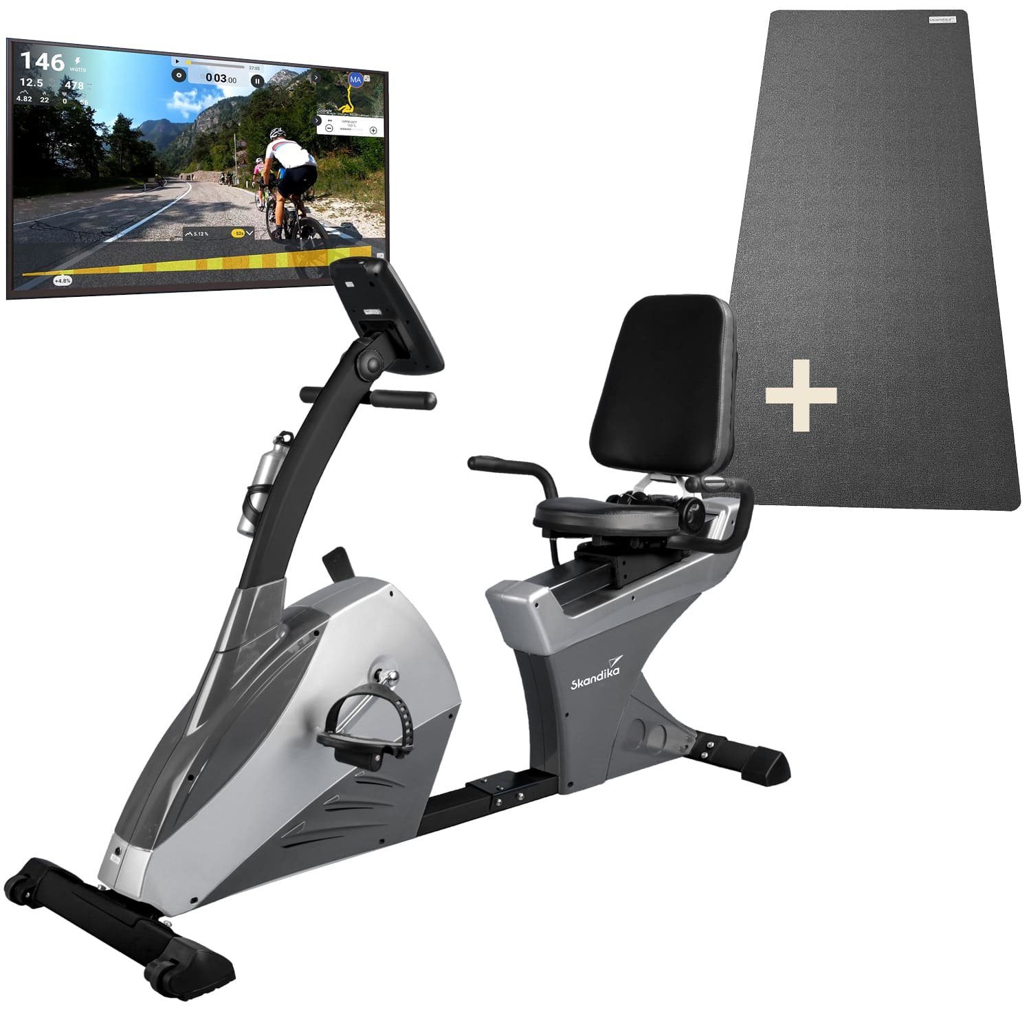 Skandika Ergometer Centaurus Heimtrainer mit Rückenlehne, Liege-Ergometer, bis 150 kg, 13kg Schwungmasse, 12 Trainingsprogramme, Bluetooth, App-Steuerung