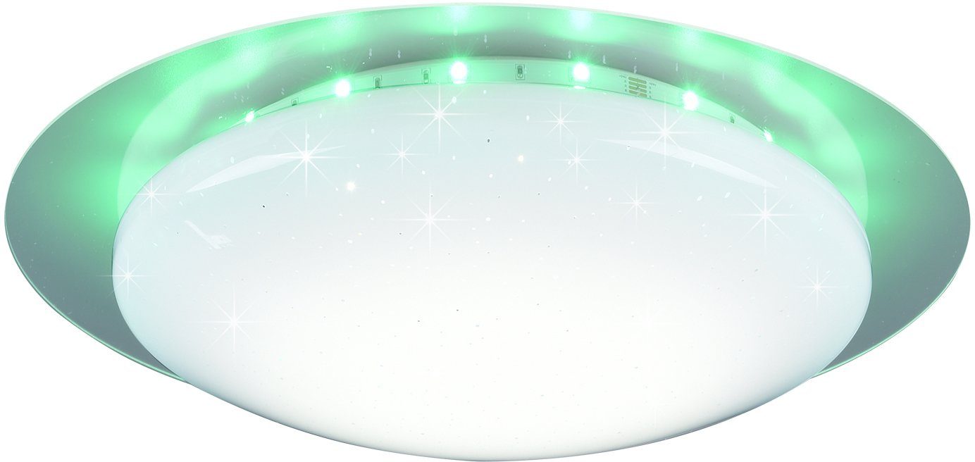 TRIO Leuchten LED Deckenleuchte Joleen, Dimmer, getrennt schaltbar, mehrere Helligkeitsstufen, LED fest integriert, Farbwechsler, Ø 35 cm mit RGB Backlight, Starlight-Effekt, inkl. Fernbed., Dimmer | Deckenlampen