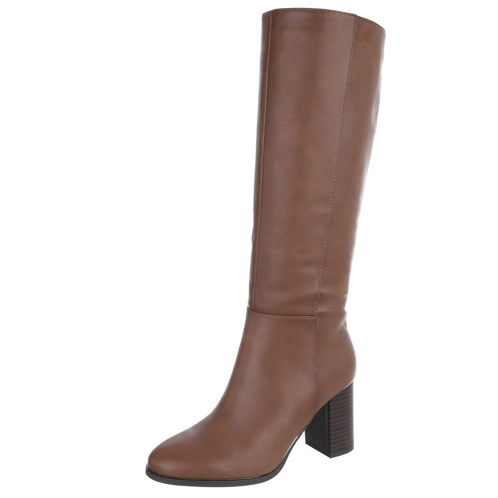 Ital-Design Damen Kniehohe Stiefel mit Blockabsatz elegant High-Heel-Stiefel (92269210) Blockabsatz Stiefel in Hellbraun
