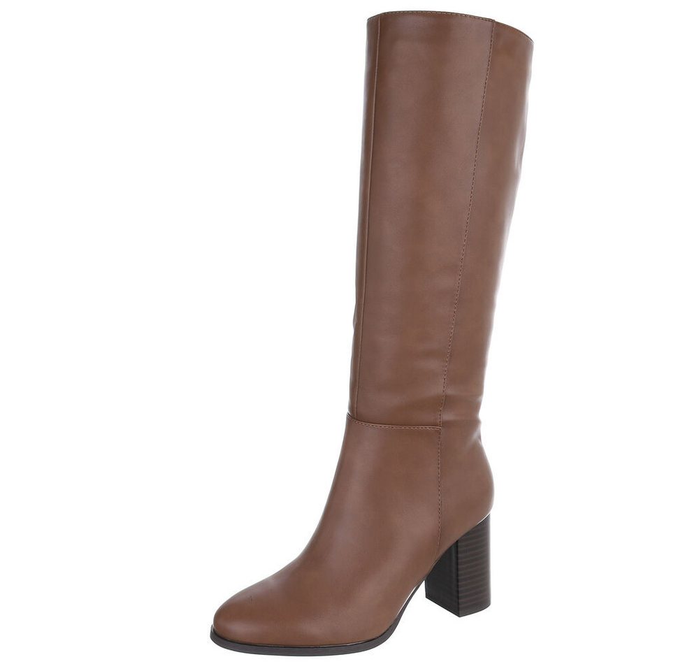 Ital-Design Damen Kniehohe Stiefel mit Blockabsatz elegant High-Heel-Stiefel (92269208) Blockabsatz Stiefel in Hellbraun