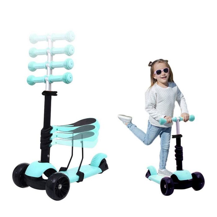 Arkmiido Cityroller 3-in-1 Kinder Roller höhenverstellbarer 3-Rad-Tretroller Dreirad-Kinderscooter mit Sitz und LED Wheels