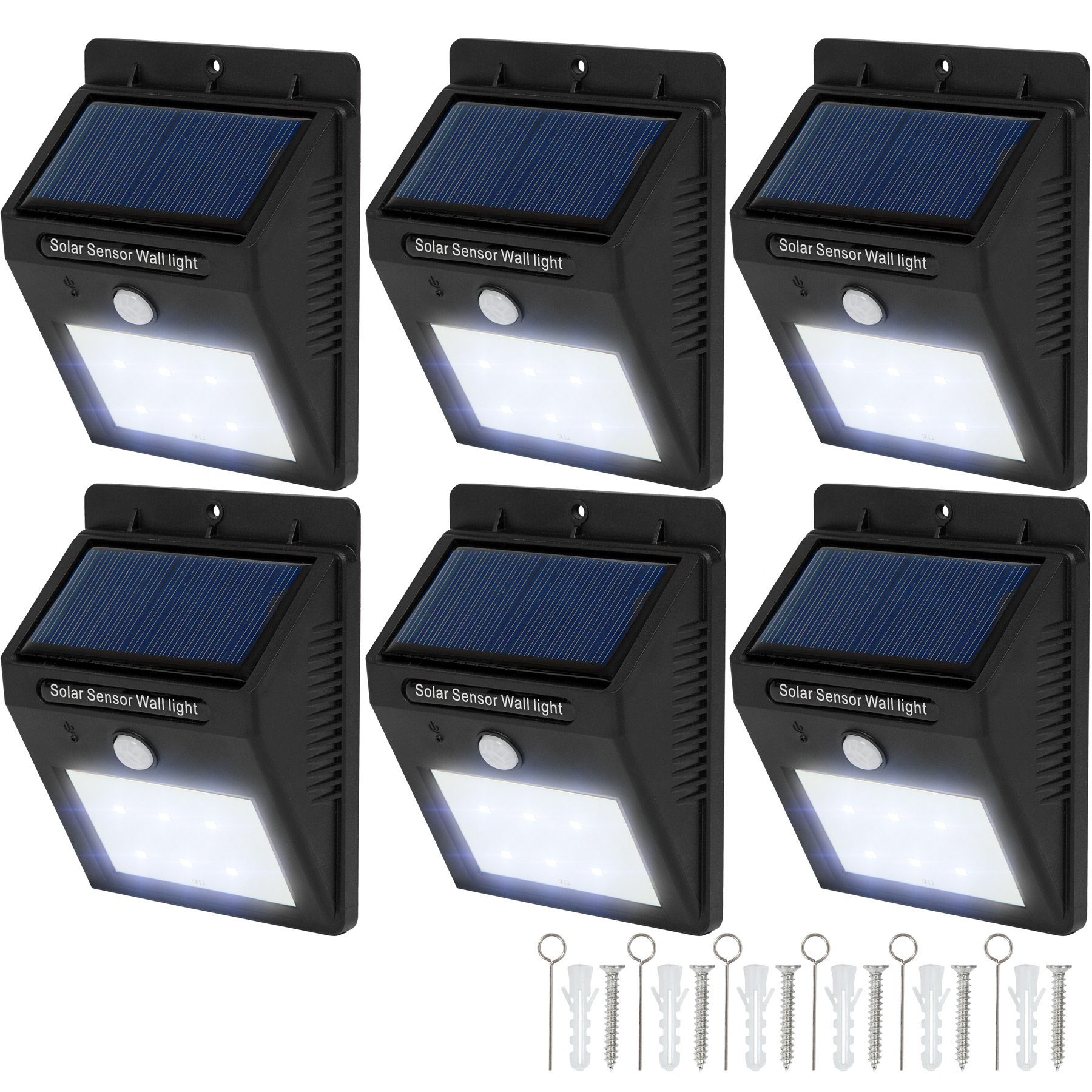 tectake LED Gartenstrahler 6er-Set Solarlampe mit Bewegungsmelder, Bewegungsmelder, LED, Kaltweiß, Bewegungsmelder schaltet automatisch das Licht ein/aus