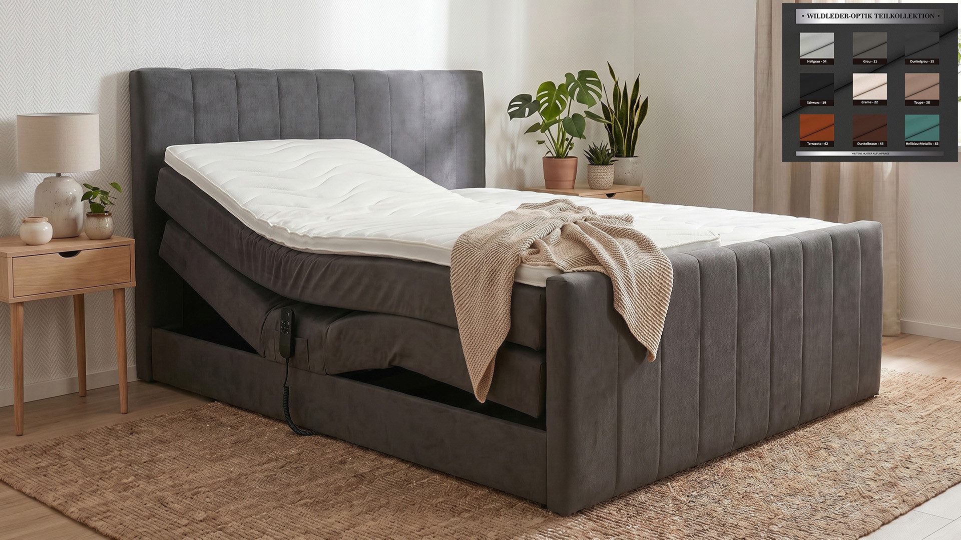 PAARA Boxspringbett elektrisch verstellbar mit Fußteil inkl. Matratze und Topper, mit einzigartigem Belüftungssystem
