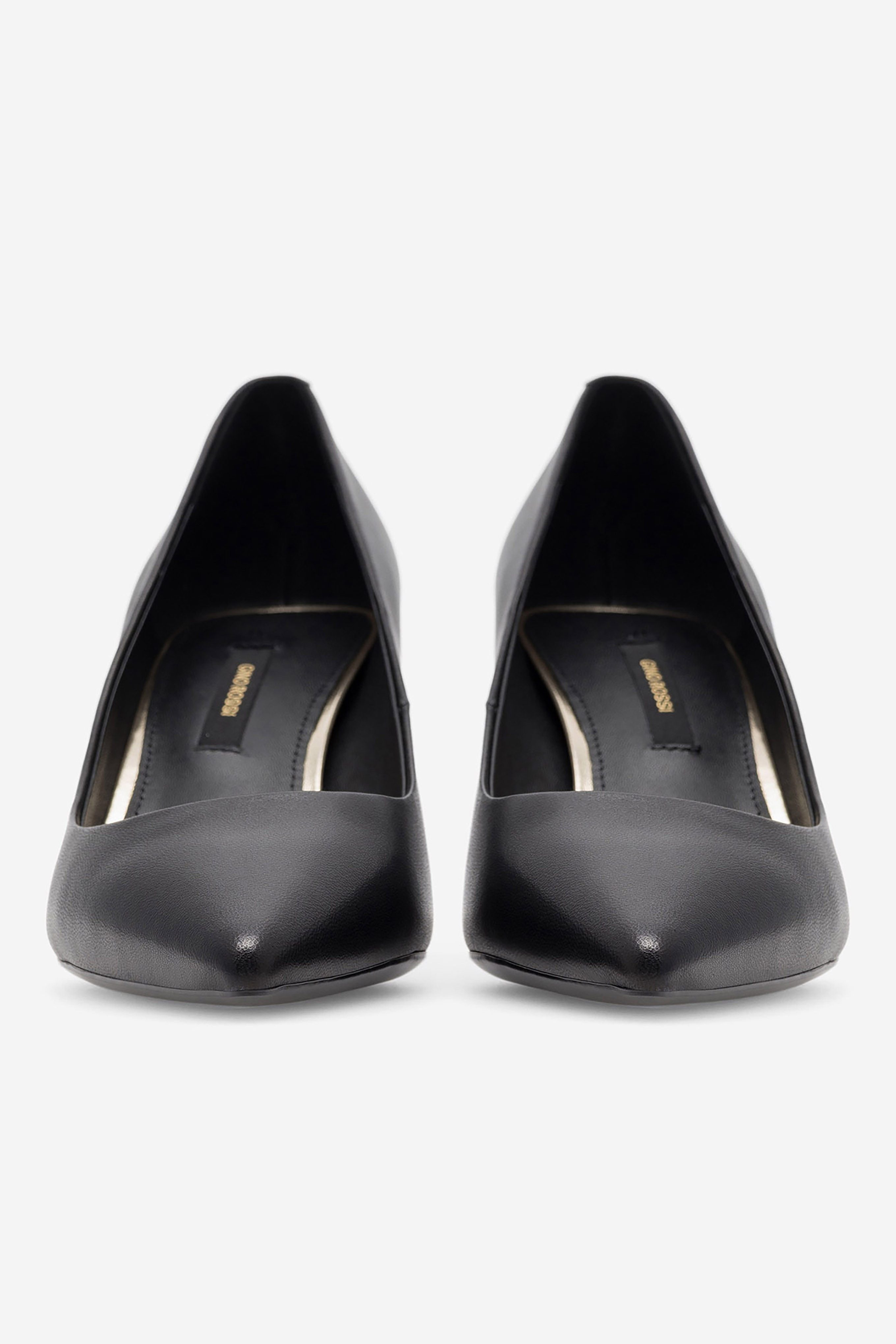 GINO ROSSI Gino Rossi V255‑03 – Damen-Lederpumps mit Stilettoabsatz Schwarz Pumps Stilettoabsatz, spitze Form, goldene Verzierung