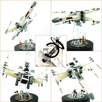 AREA17 Standfuß Acryl Display Stand für LEGO 75301 Luke Skywalker's X-Wing Fighter - 3 Größen wählbar - Acryl Standfuß - Ausstellungsständer verschiedene Winkel und Positionen einstellbar., Passend für alle LEGO 75301 und alle Modelle bei denen an der Unterseite Platz für eine der mitgelieferten Noppenplatten ist.