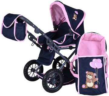 Knorrtoys® Kombi-Puppenwagen Ruby - Navy Pink Baer, mit Wickeltasche