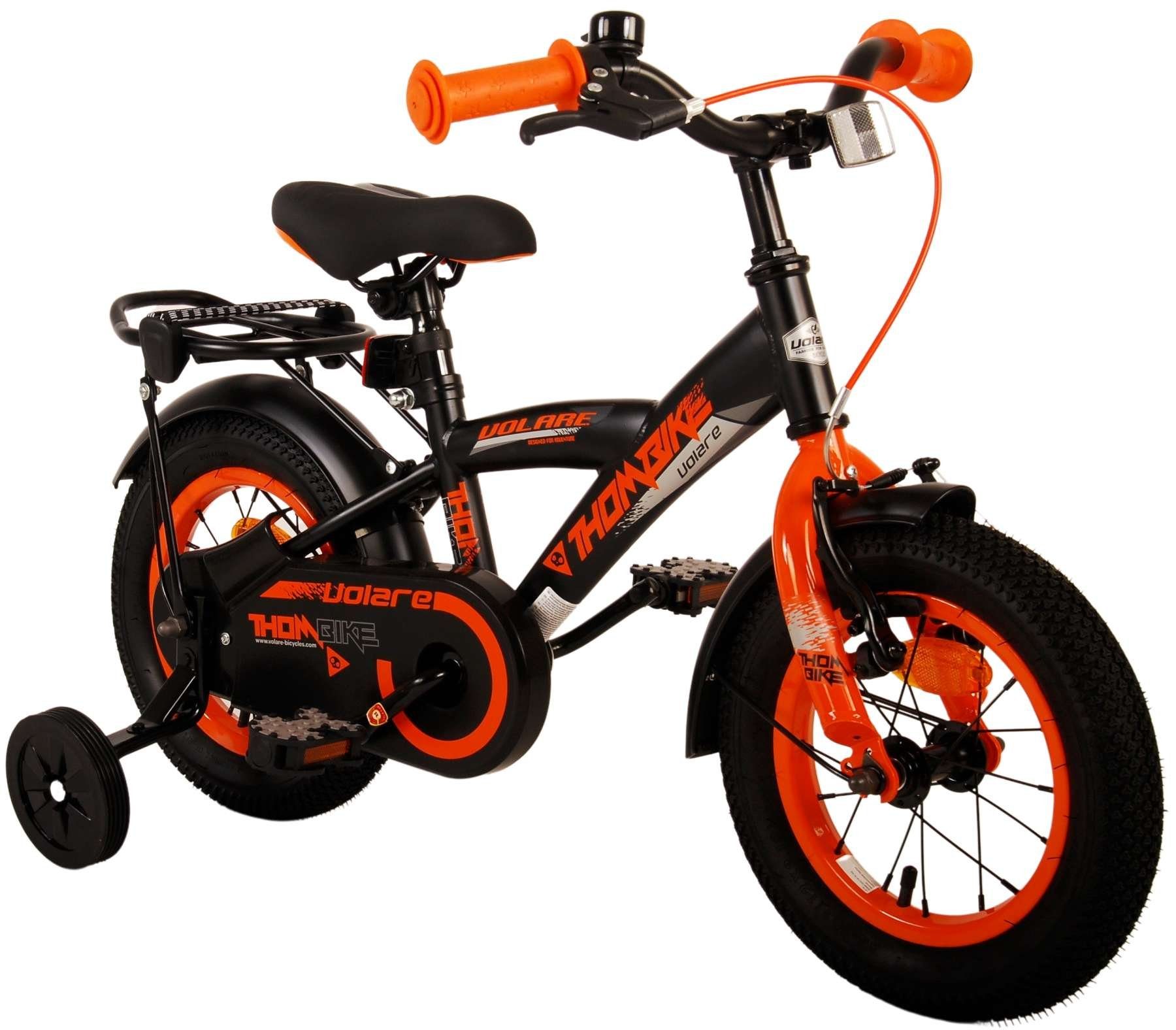 TPFSports Kinderfahrrad Volare Thombike 12 Zoll mit Rücktritt und Handbremse, 1 Gang, (Jungs Fahrrad - Rutschfeste Sicherheitsgriffe), Kinder Fahrrad 12 Zoll mit Stützrädern und Klingeln - Schwarz