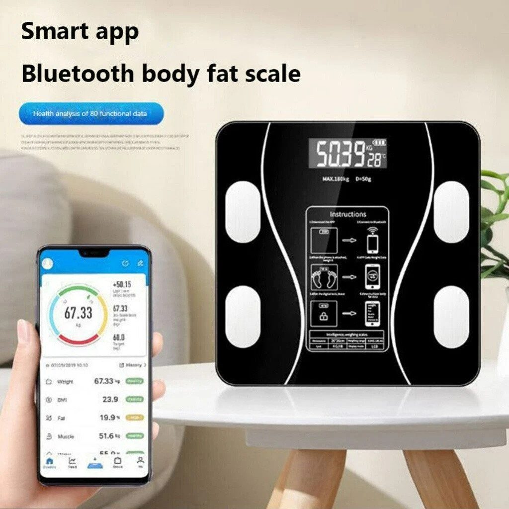 wohnTRAUM24 Körper-Analyse-Waage Körperfettwaage Digitale Personenwaage mit App-Funktion 180 kg/400 lbs, Multifunktionswaage, BMI, Körperfett, Wasser & Muskelan – Bild 2 von 5