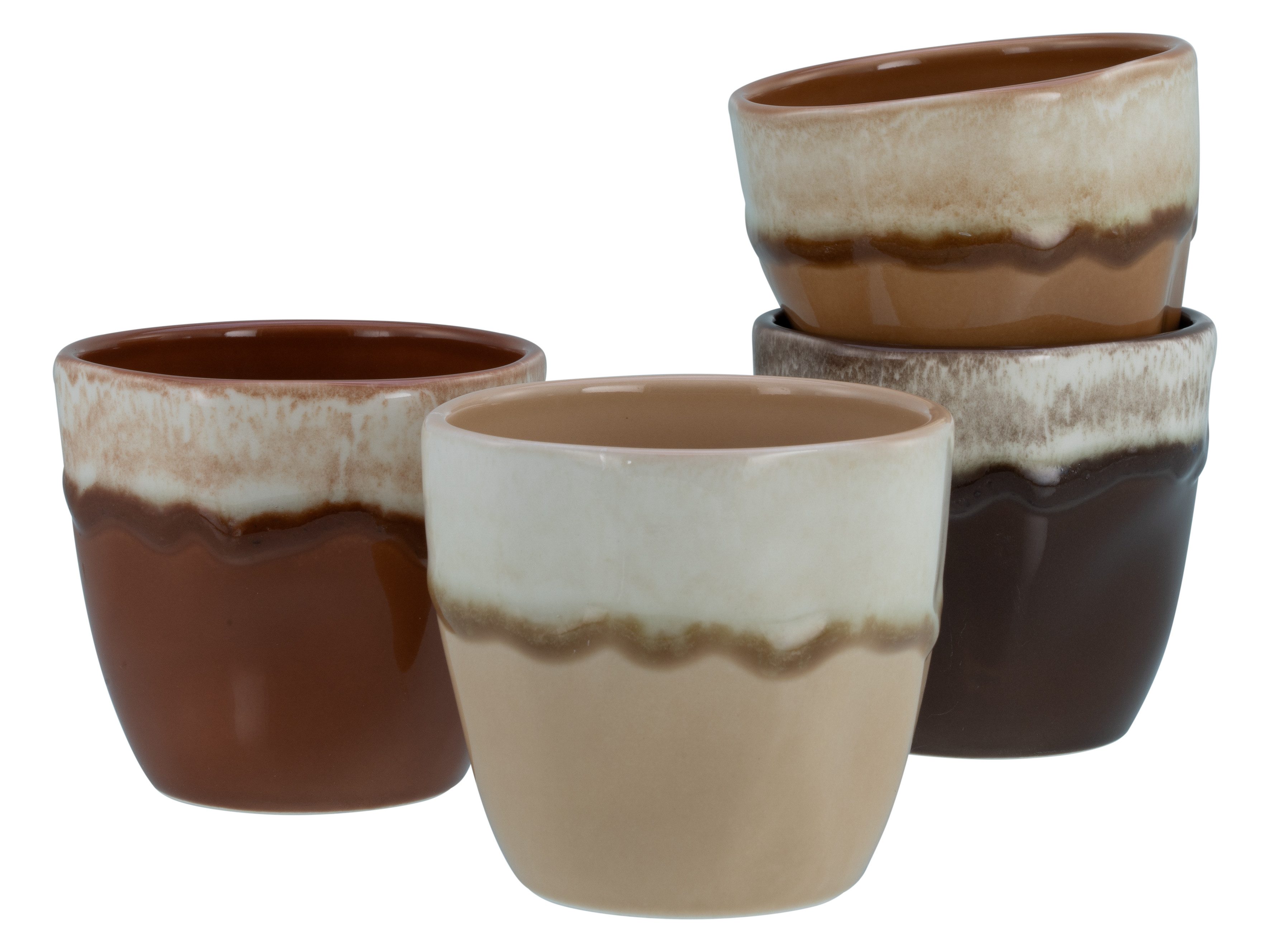 CreaTable Becher Squeezy Mocha Mousse Teebecher 4-tlg, 4-tlg., Steinzeug, Einzigartige Optik, Reaktivglasur