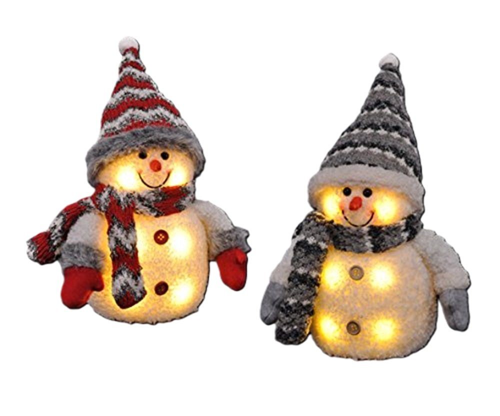 Meinposten Schneemann 2x Schneemann mit LED bunter Schal & Mütze Höhe ca. 20 cm warmweiß (2 St., 2er Set), 2 Снеговики, 1 x rot, 1x grau