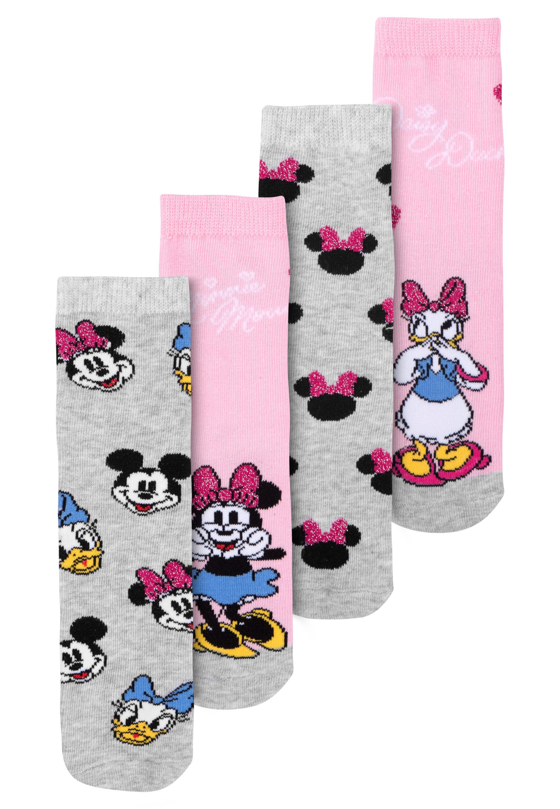 Socken Minnie Mouse & Daisy Duck Socken Mädchen Söckchen Rosa/Grau 4er Pack