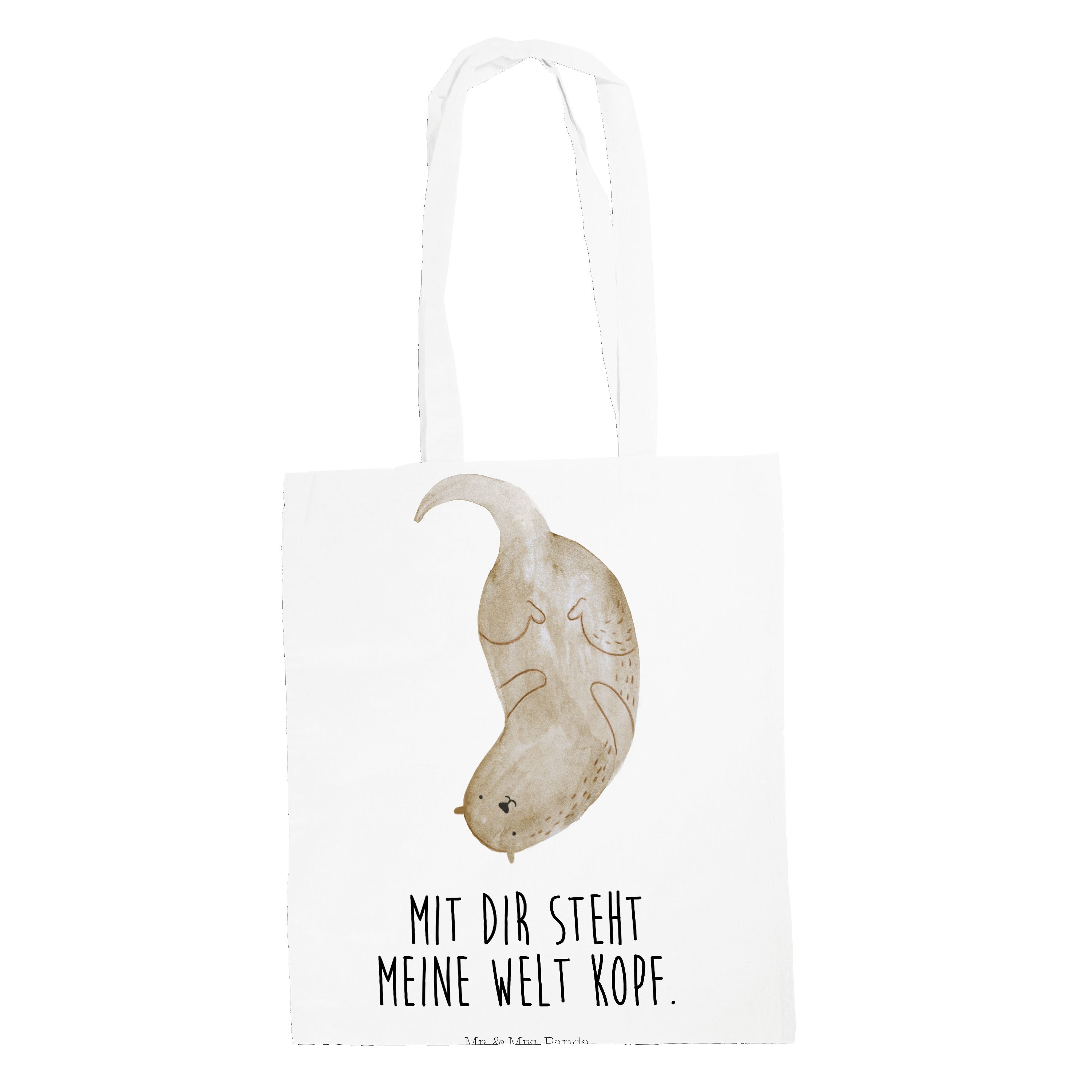 Mr. & Mrs. Panda Tragetasche Otter kopfüber - Weiß - Geschenk, Seeotter, Jutebeutel, Beutel, niedl (1-tlg)