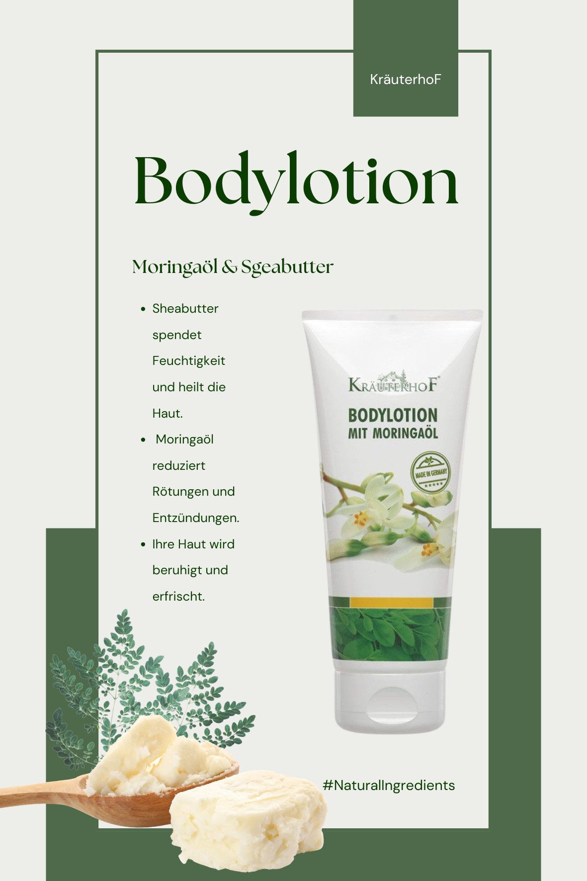 Kräuterhof Bodylotion KräuterhoF Bodylotion mit Moringaöl 200 ml Feuchtigkeitspflegeset, 1-tlg., Schnell einziehende Textur, mit Vitaminen