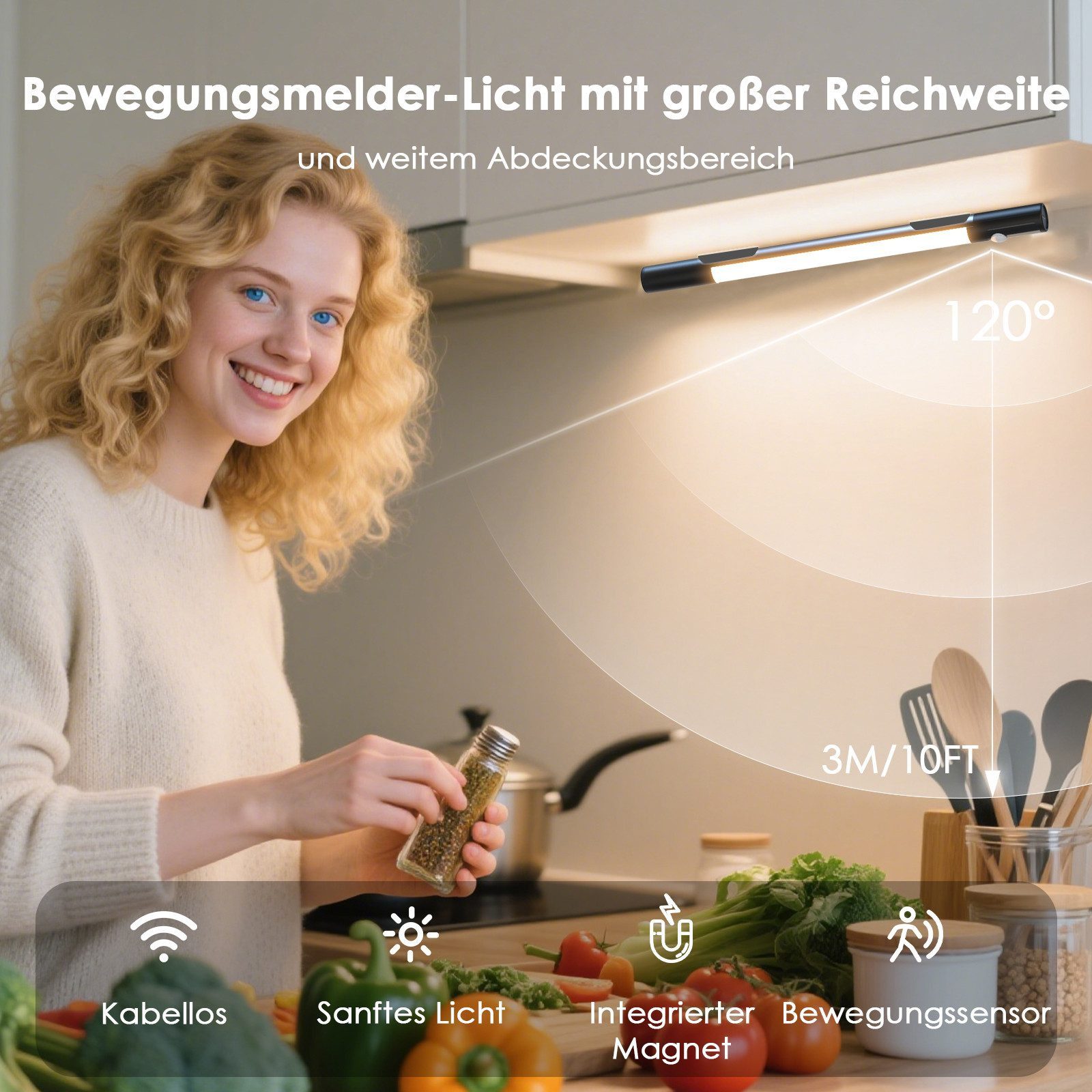 Quntis LED Unterbauleuchte LED Schrankleuchte 38/40 cm Unterschrankleuchte, Küchenunterbauleuchte, 2000 mAh Akku, 3 Farbtemperaturen, LED festintegriert, LED Le – Bild 5 von 5