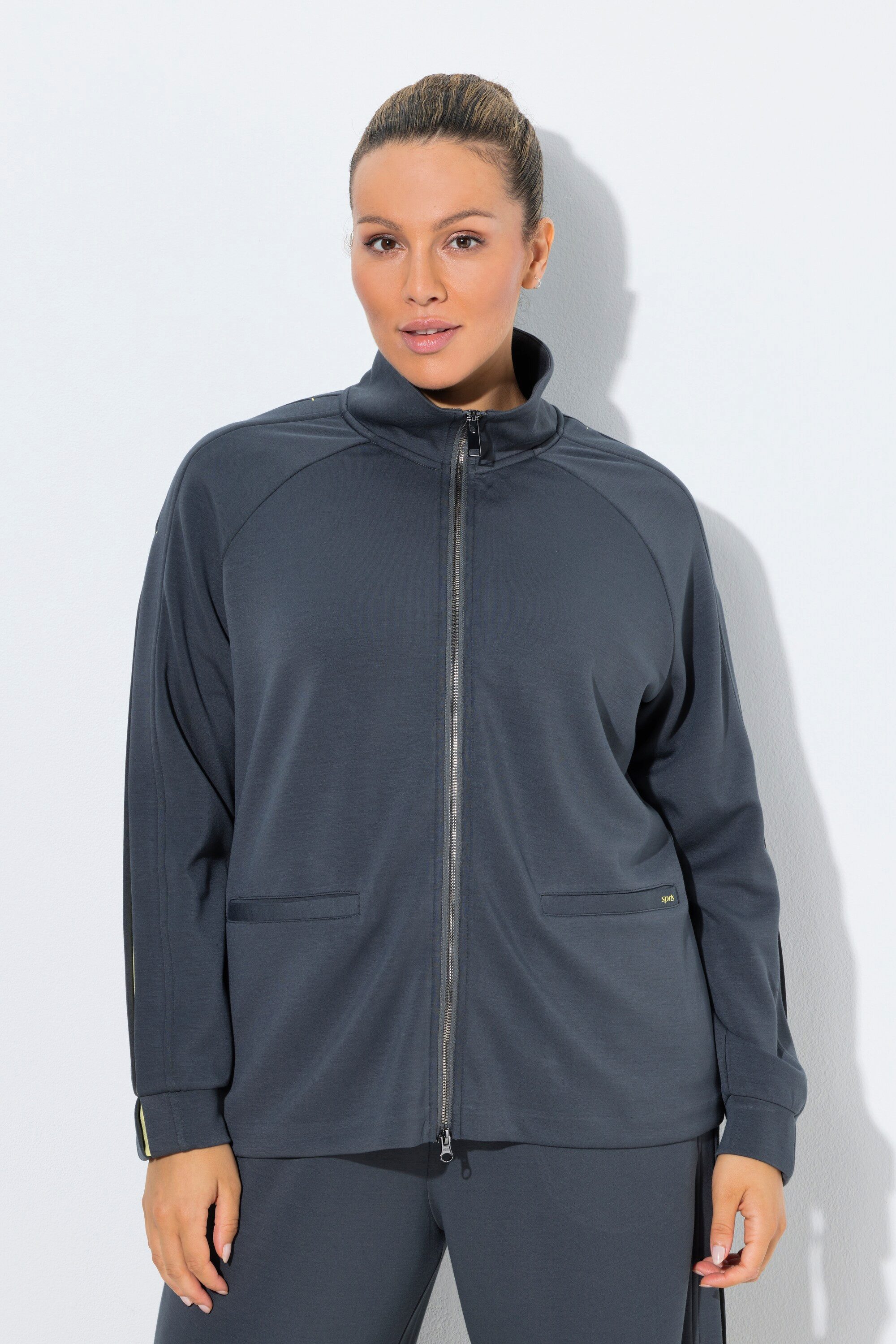 Ulla Popken Sweatjacke Sweatjacke kühlend Stehkragen Langarm günstig online kaufen