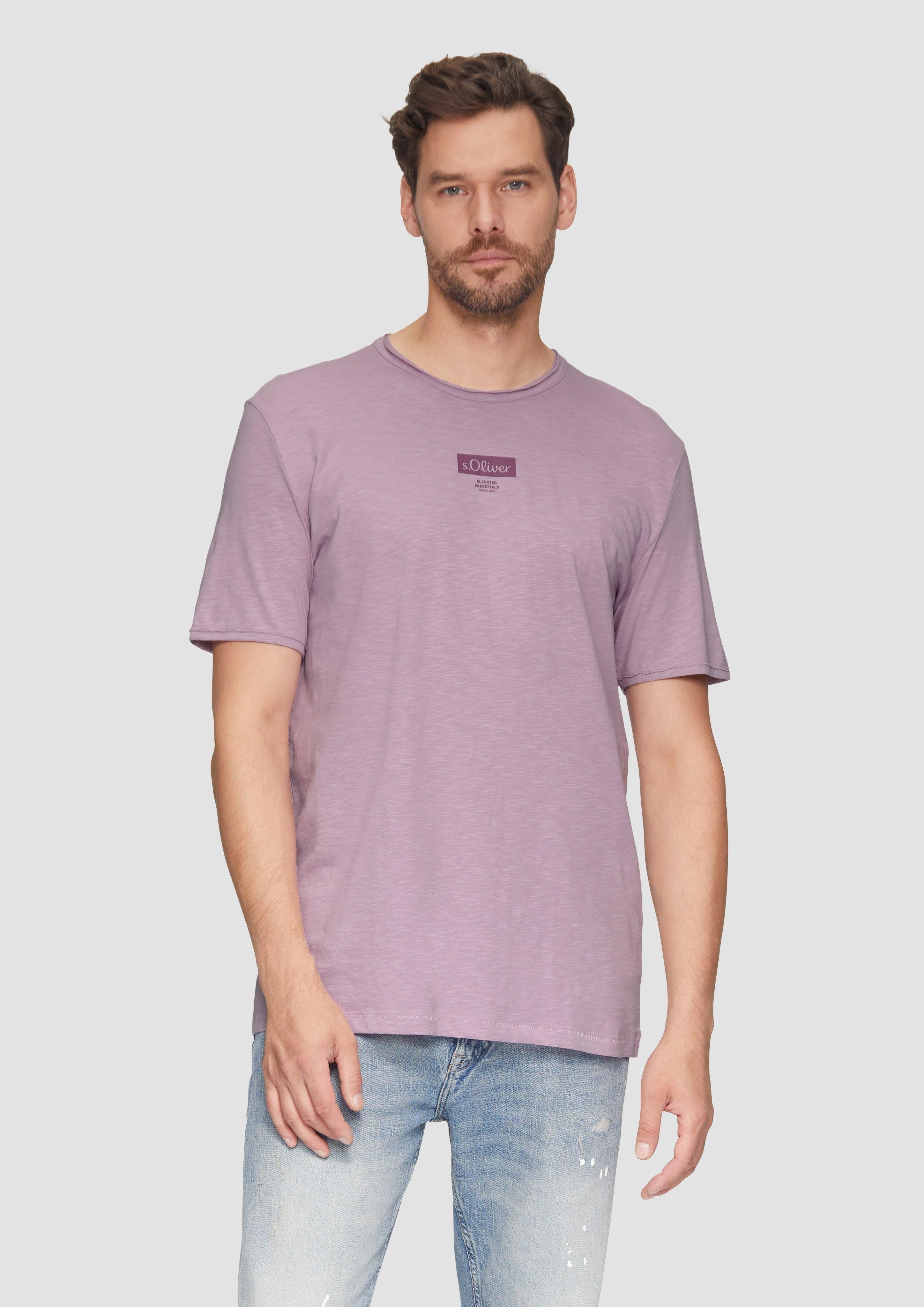 Kurzarmshirt Logo-Shirt mit Rollkante und Flammgarnstruktur