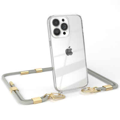 EAZY CASE Handykette Silikonhülle mit Kette für Apple iPhone 13 Pro 6,1 Zoll, Schutzhülle zum Umhängen Handyhülle mit Umhängeband Schwarz Grau Taupe