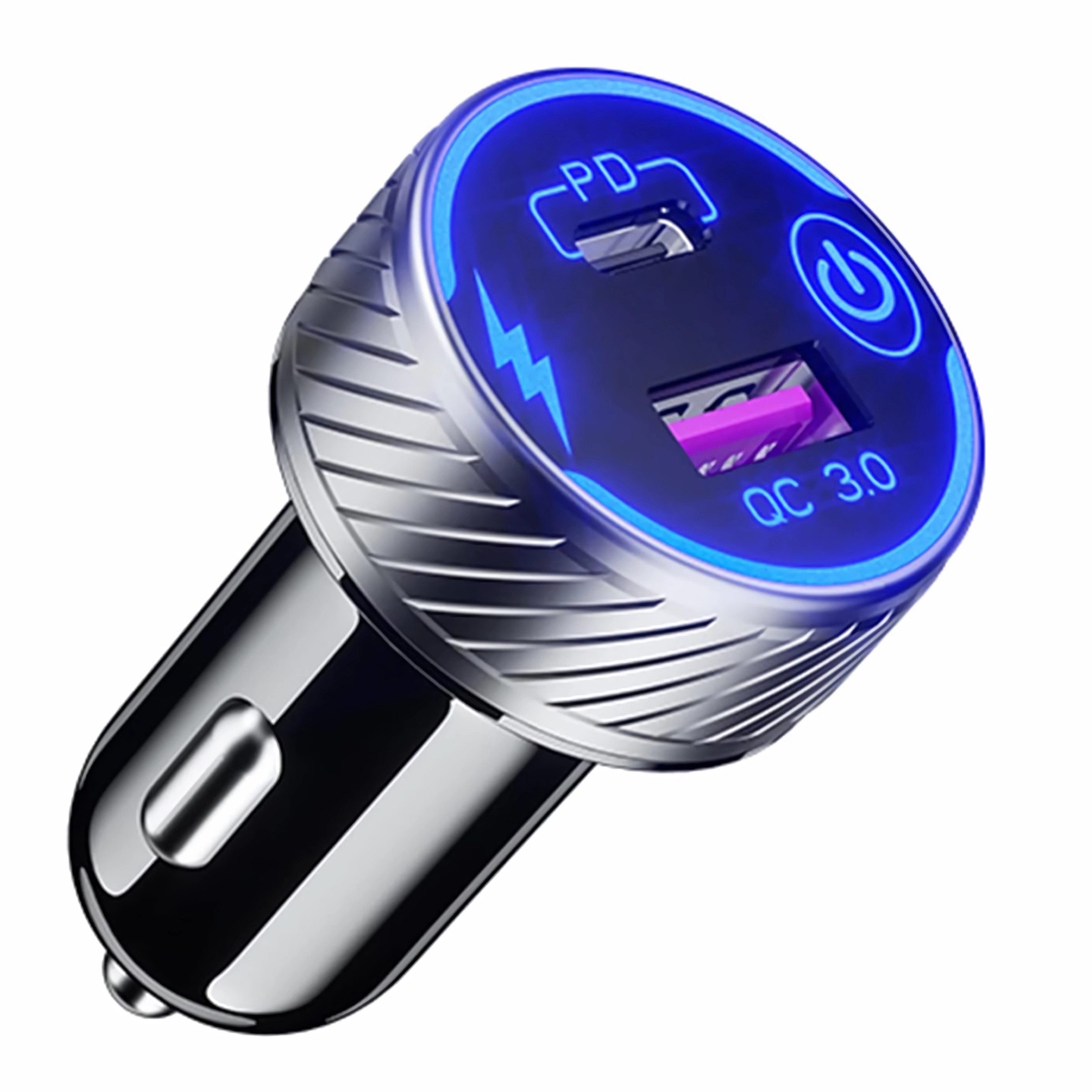Bolwins L50C 12-24V Zigarettenanzünder Verteiler Auto Ladegerät USB, Typ-C PD USB-Ladegerät (5000 mA, Packung, 1-tlg., 1x Zigarettenanzünder Verteiler mit USB QC3.0 & USB-C PD, Schnellladen QC3.0 & PD 30W, Touch-Ein/Aus-Schalter)