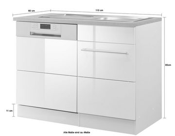 Kochstation Spülenschrank KS-Wien Breite 110 cm, inkl. Möbelfront für teilintegrierbaren Geschirrspüler