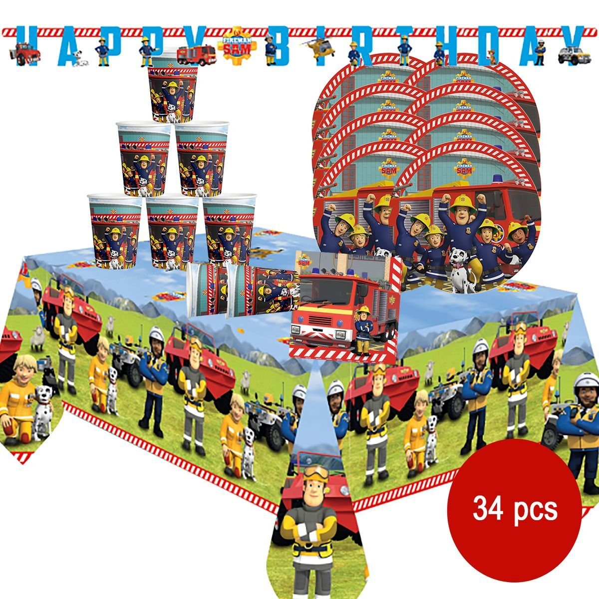 Amscan Papierdekoration Feuerwehrmann Sam Party-Set