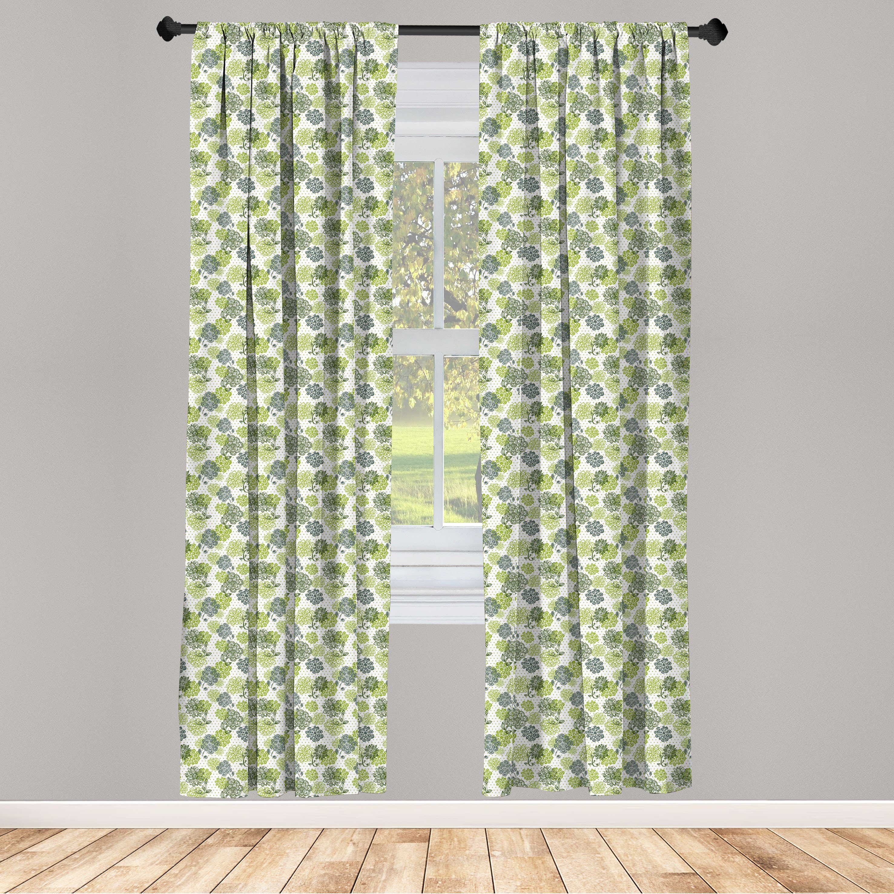 Gardine Vorhang für Wohnzimmer Schlafzimmer Dekor, Abakuhaus, Microfaser, Retro Abstrakte Blumen-Tupfen