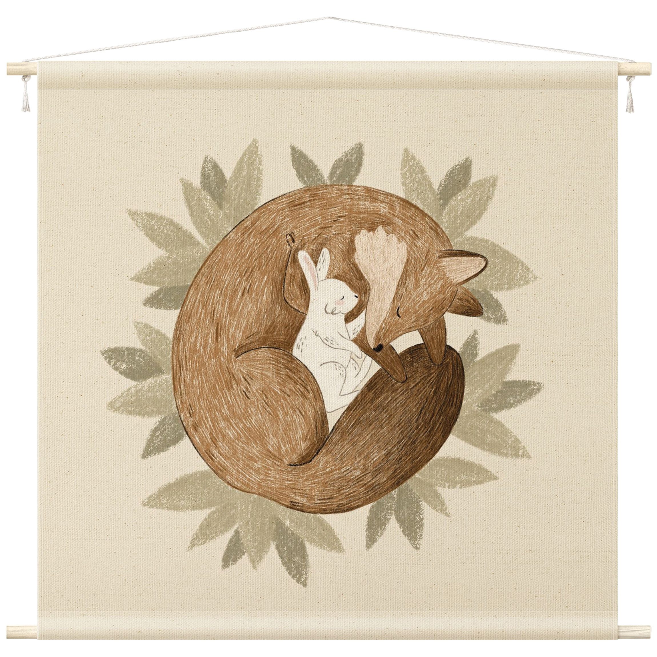 Bilderdepot24 Wandteppich Mädchenzimmer Jungenzimmer modern Tiere beige, quadratisch, Höhe: 2.6 mm, großes Wandbild aus Natur-Baumwolle Wandbehang Stoffbild Tuch Wollseil