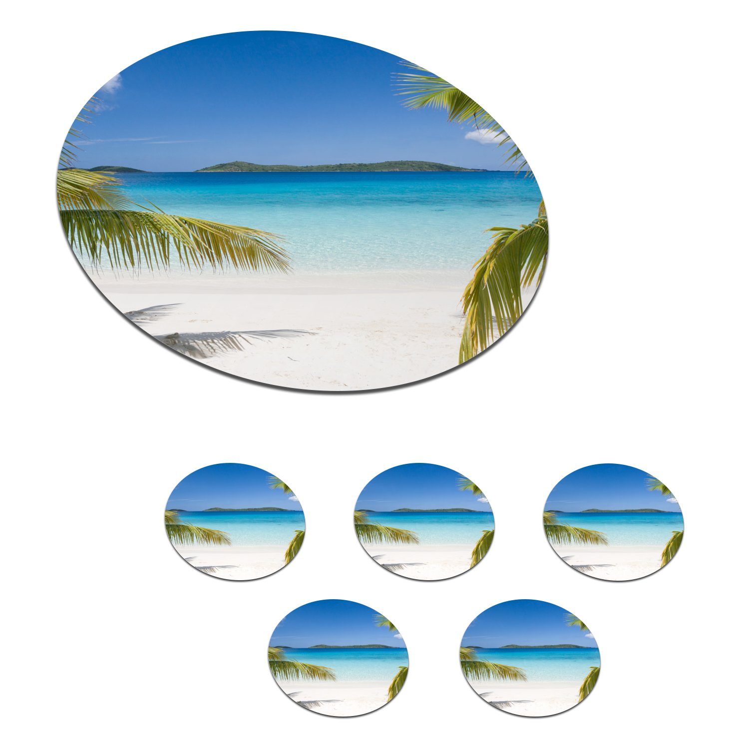 MuchoWow Glasuntersetzer Strand - Palmen - Tropisch, Zubehör für Gläser, 6-tlg., Getränkeuntersetzer, Tassenuntersetzer, Korkuntersetzer, Tasse, Becher