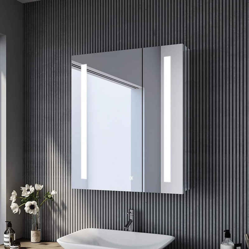 SONNI Spiegelschrank »Spiegelschrank Badezimmer mit Beleuchtung Edelstahl 60x70cm mit Steckdose Kabelloses Scharnier Design Touchschalter«