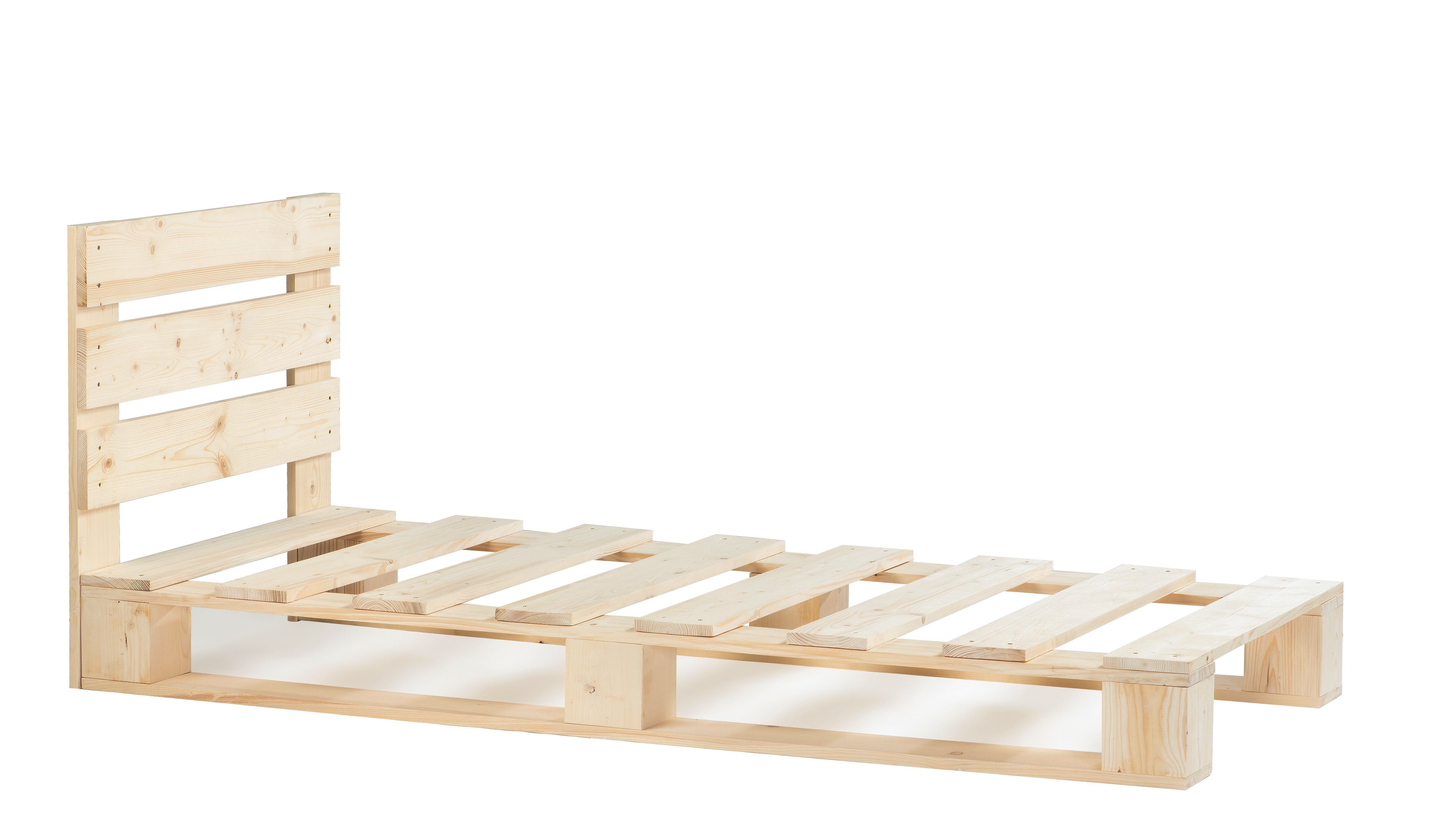 sunnypillow Palettenbett mit Kopfteil Holzbett 80 90 100 120 140 160 180 200 220 240 x 200 cm, 80x200 cm Natur