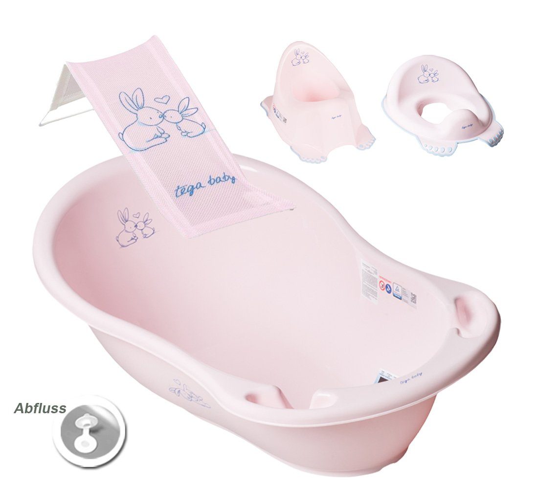 Premium Tega-Baby TEILE Babybadewanne Europe (Made SET Abfluss, Babywanne+ WC H Set), in Rosa 3 Topf - Badesitz -Babybadeset ** + Wanne - Aufsatz** Farben BUNNIES +