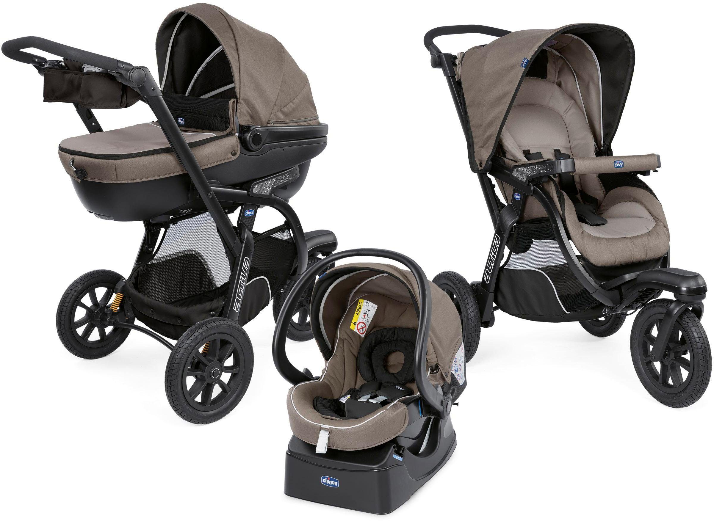Chicco Kombi-Kinderwagen »Trio-System Activ3 Top, Dark Beige«, mit  Regenschutz und Babyschale online kaufen | OTTO