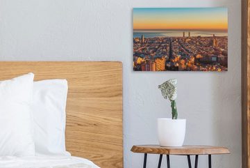 OneMillionCanvasses® Leinwandbild Barcelona - Meer - Sonnenuntergang, (1 St), Wandbild Leinwandbilder, Aufhängefertig, Wanddeko, 30x20 cm