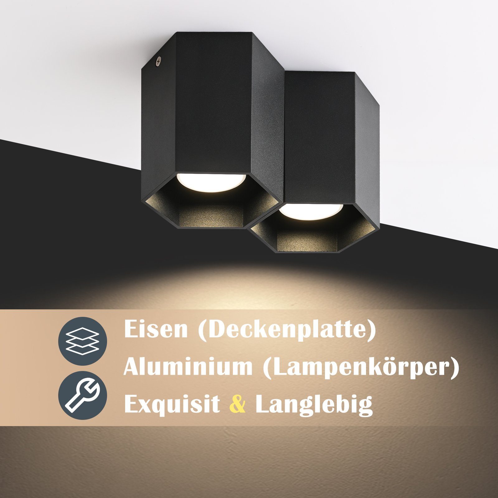 ZMH Aufbaustrahler LED Modern Design GU10 Deckenspots Schwarz Deckenleuchte Küche ohne Deckenstrahler für Wohnzimmer, LED Flammig, Leuchtmittel, Aufbauspot 2 - Spotleuchte