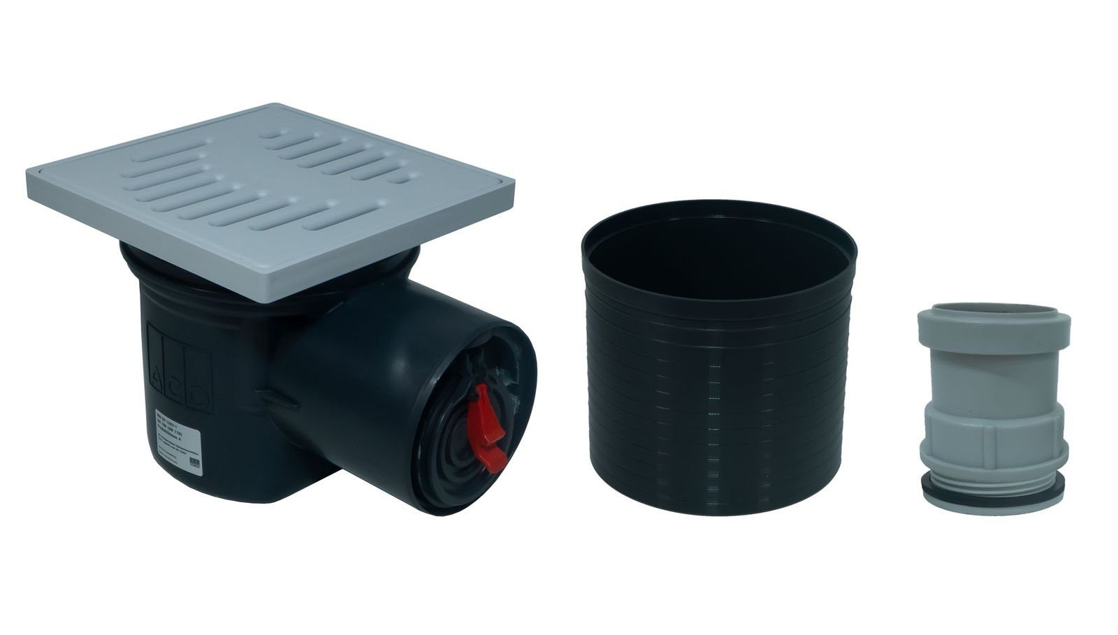 ACO Severin Ahlmann GmbH & Co. KG Haus- und Hofablauf DN100 Kellerablauf Junior mit Rost + Verlängerung + Zulaufstutzen, inkl. Rückstauverschluss, Schlammeimer und Geruchsverschluss
