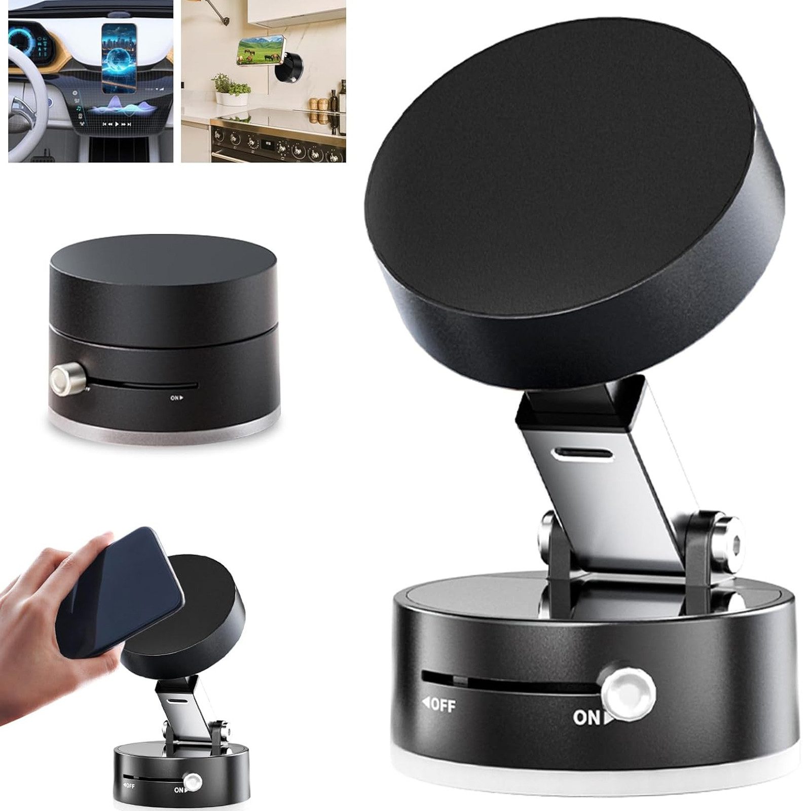 MODFU Smartphone-Halterung Telefonhalter Auto Magnetische Handyhalterung Autohalterung, (kompatibel mit iOS- und Android-Telefonen, 1-tlg., Faltbarer tragbarer Vakuum Magnet-Halter 360°Rotation, ideal für Bad Küche Reisen Navigation Schminken Videoanrufe)