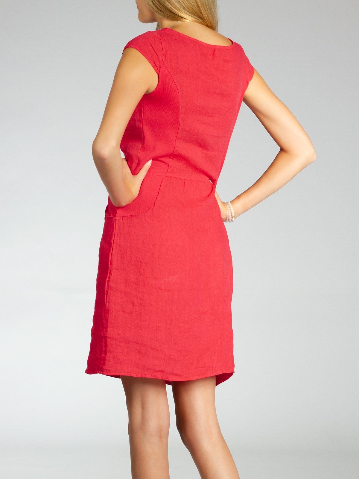 Caspar Sommerkleid SKL018 knielanges Damen Sommer Leinenkleid mit Perlmutt Knöpfe Dekor figurumspielender Schnitt, luftig leicht, angenehm kühlend – Bild 4 von 5