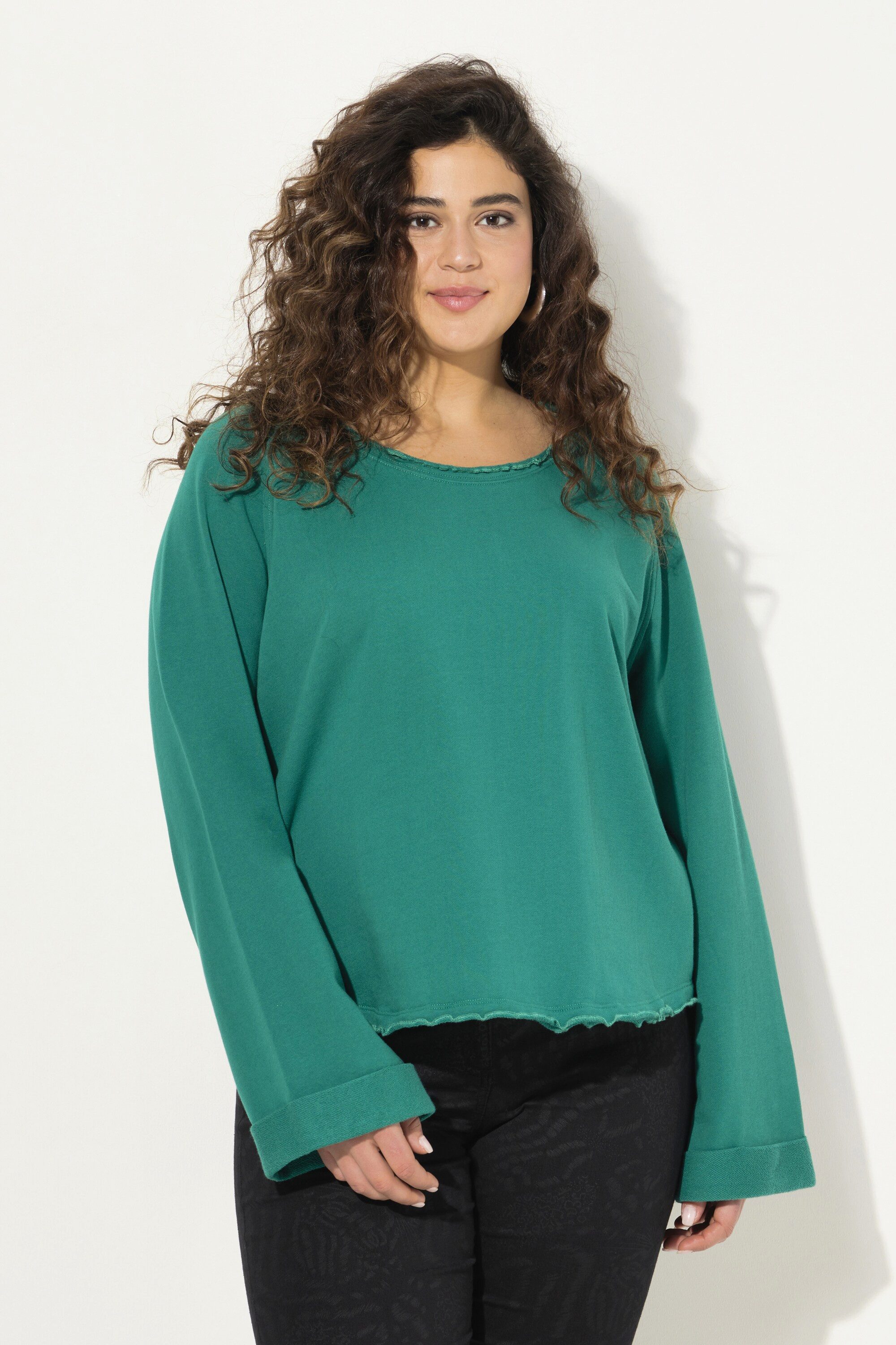 Ulla Popken Sweatshirt Sweatshirt Rollkanten Rundhals günstig online kaufen