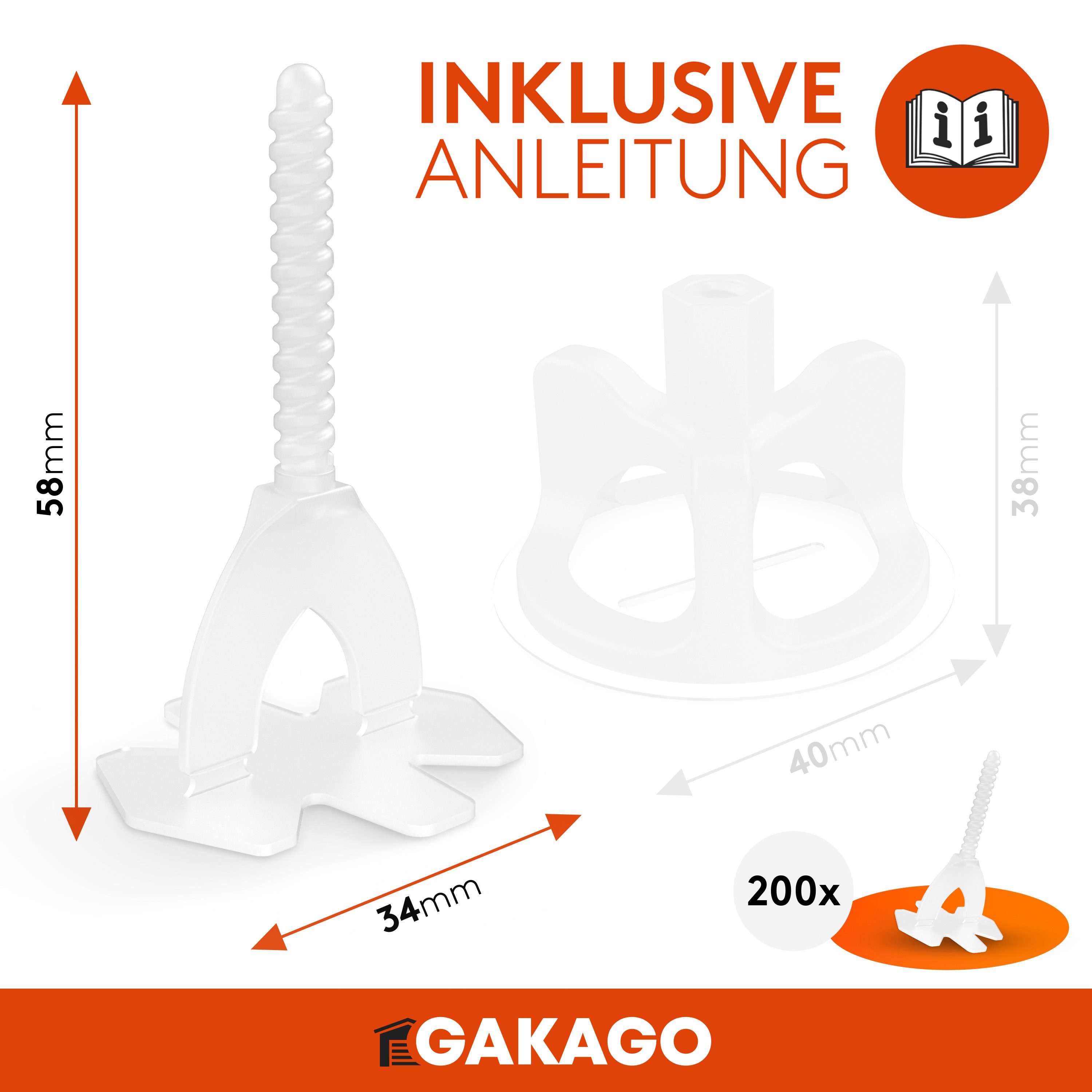 Gakago Nivelliersystem Fliesen (200-tlg., Gewindelaschen 1mm) Verlegehilfe für ein perfektes Fugenbild - Für Fliesenstärken 3-18mm – Bild 5 von 5