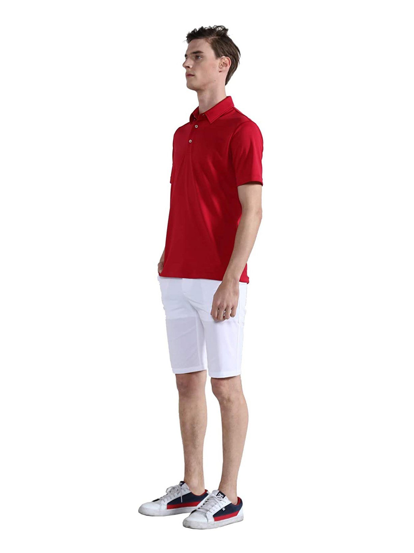 Standard Kurzarm DEBAIJIA Leicht Gemütlich Poloshirt DEBAIJIA Poloshirt Herren Rot Golf Fit