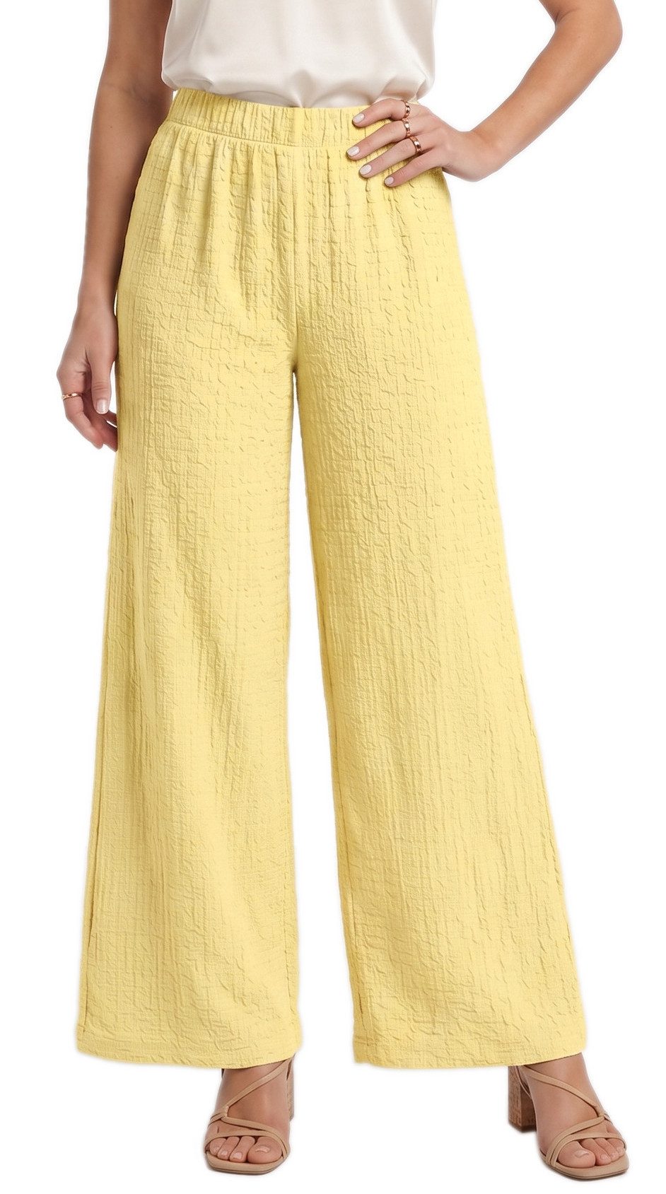 Palazzohose Damen Palazzohose High Waist Sommerhose Weit Bein Hose Knitter-Optik