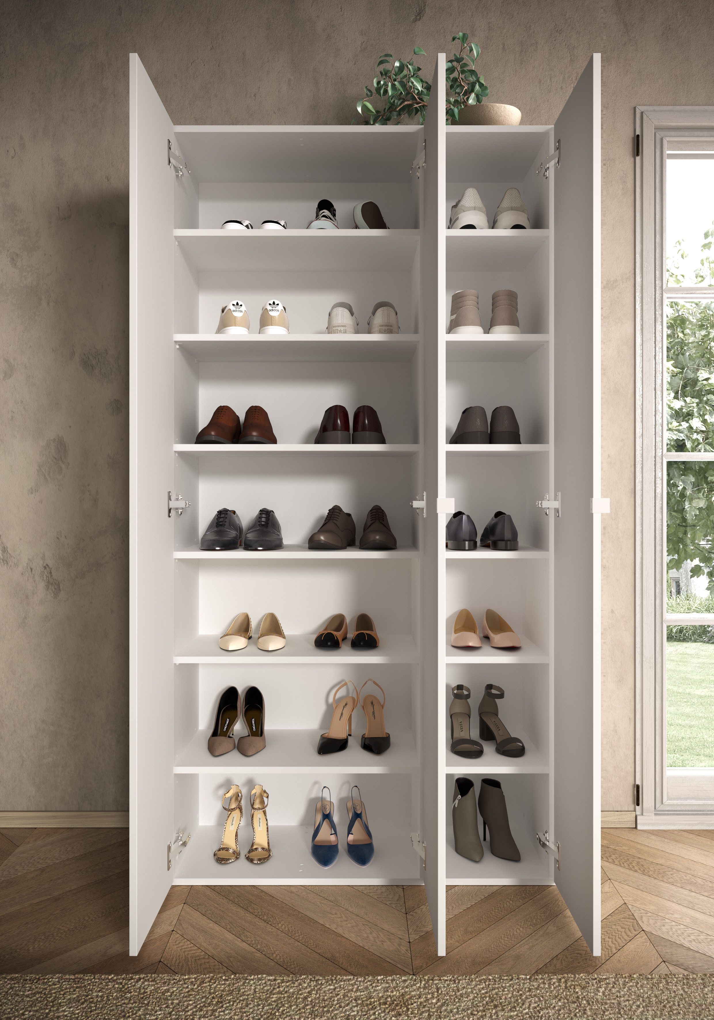 OTTO home Schuhschrank SMILE Breite 95 cm, Höhe 184 cm, Schuhregal mit 7 Ebenen, Schuhkommode in Weiss Hochglanz Lack – Bild 4 von 5