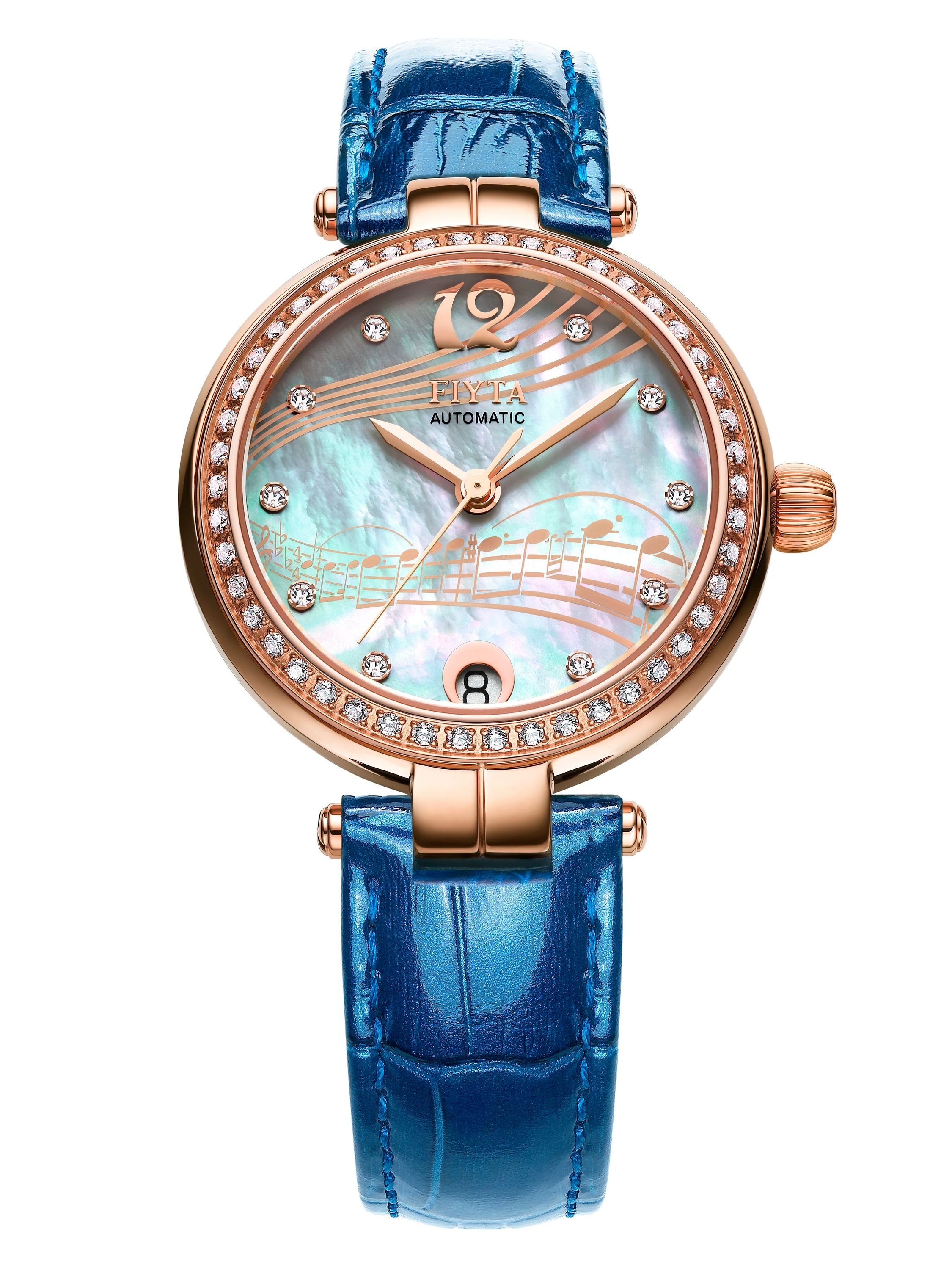 Damen Uhren FIYTA Luxusuhr LA869002.PWLD blau mit Datum und Zirkonia, Heartouching