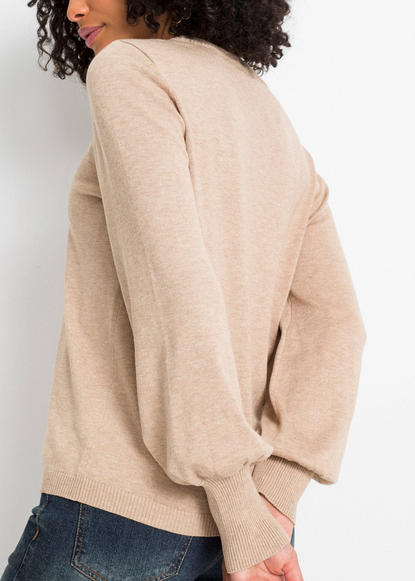 bonprix Strickpullover aus weichem Viskose-Feinstrick, mit Ballon-Ärmeln mit breiten Bündchen