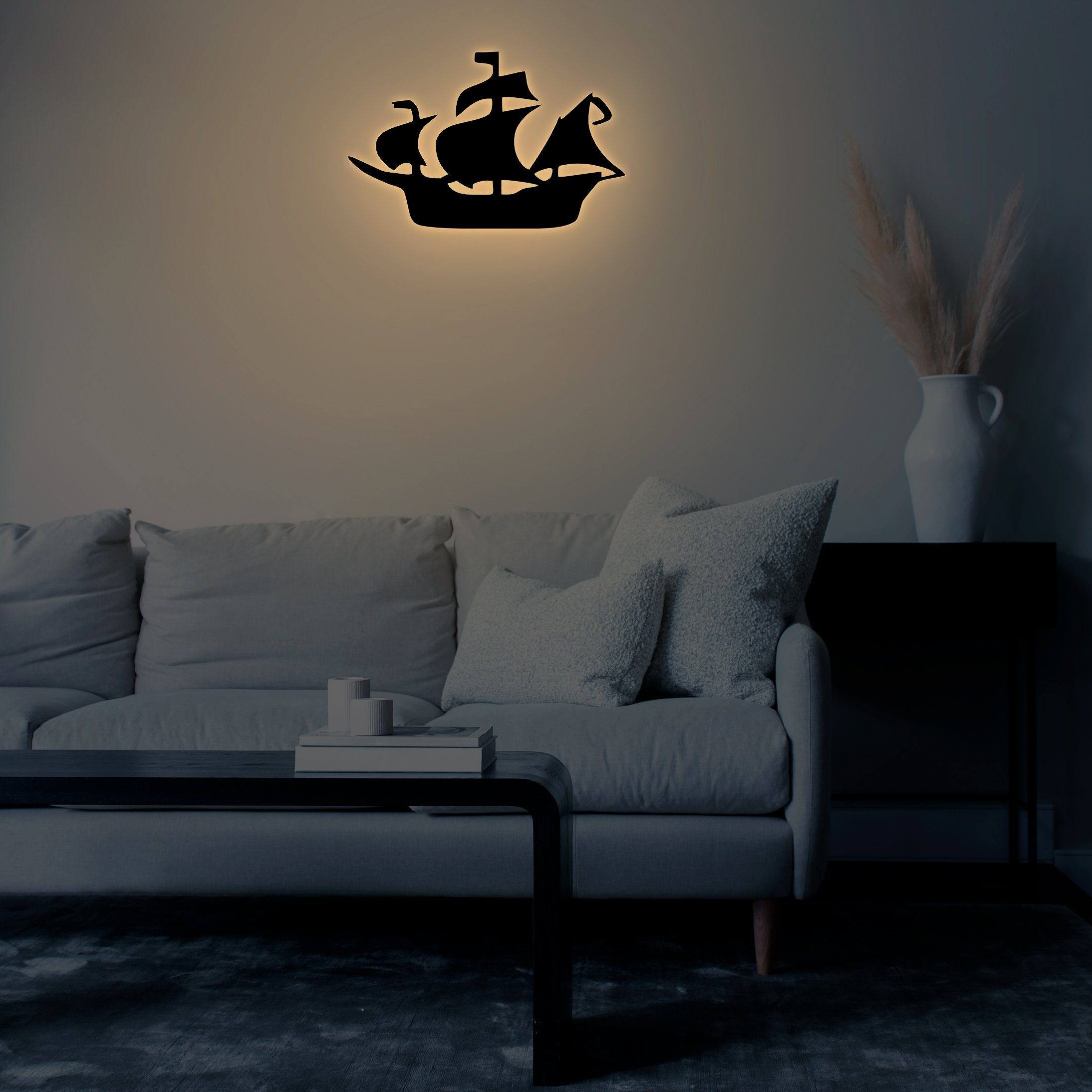 LEON FOLIEN LED Dekofigur Schiff Segelschiff LED Schlummerlicht in Schwarz  #70, LED fest integriert | Wandleuchten