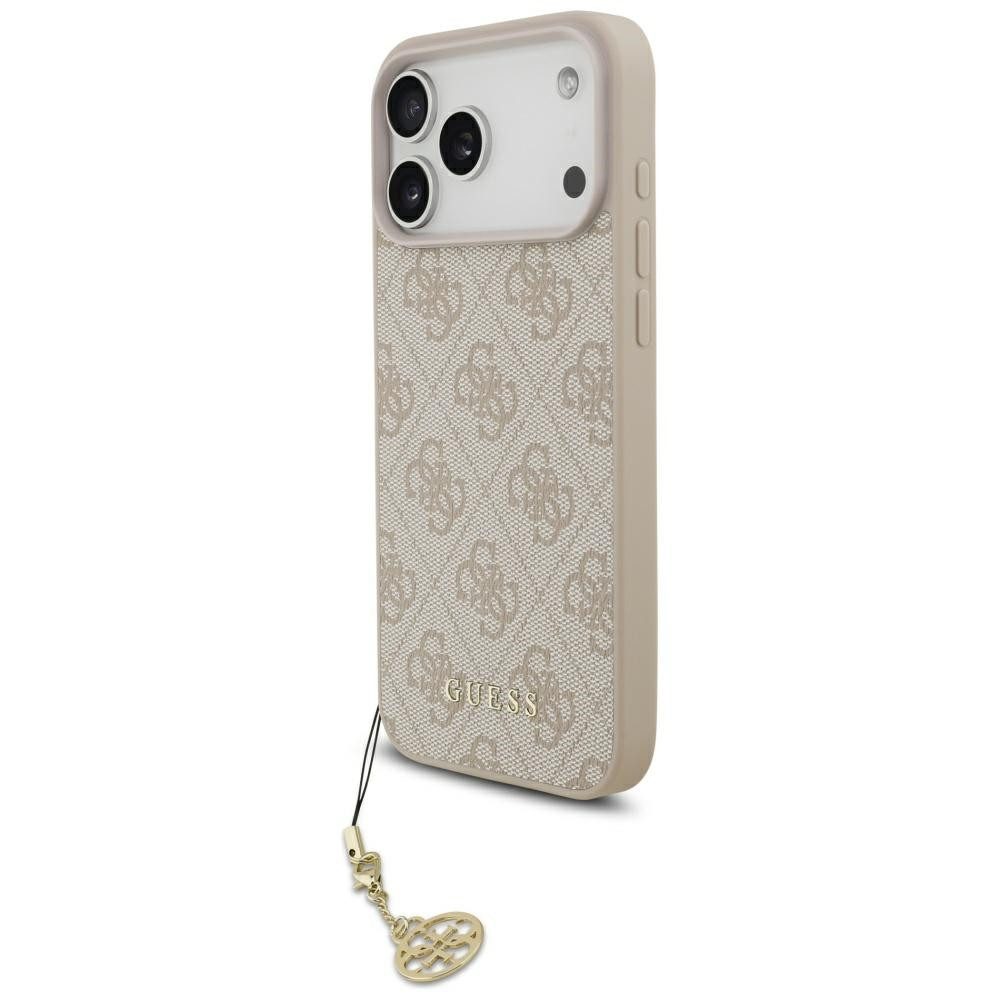 Guess Handyhülle iPhone 17 Pro Max MagSafe Kunstleder rosa mit Kette goldfarbig 6,9 Zoll, Kantenschutz