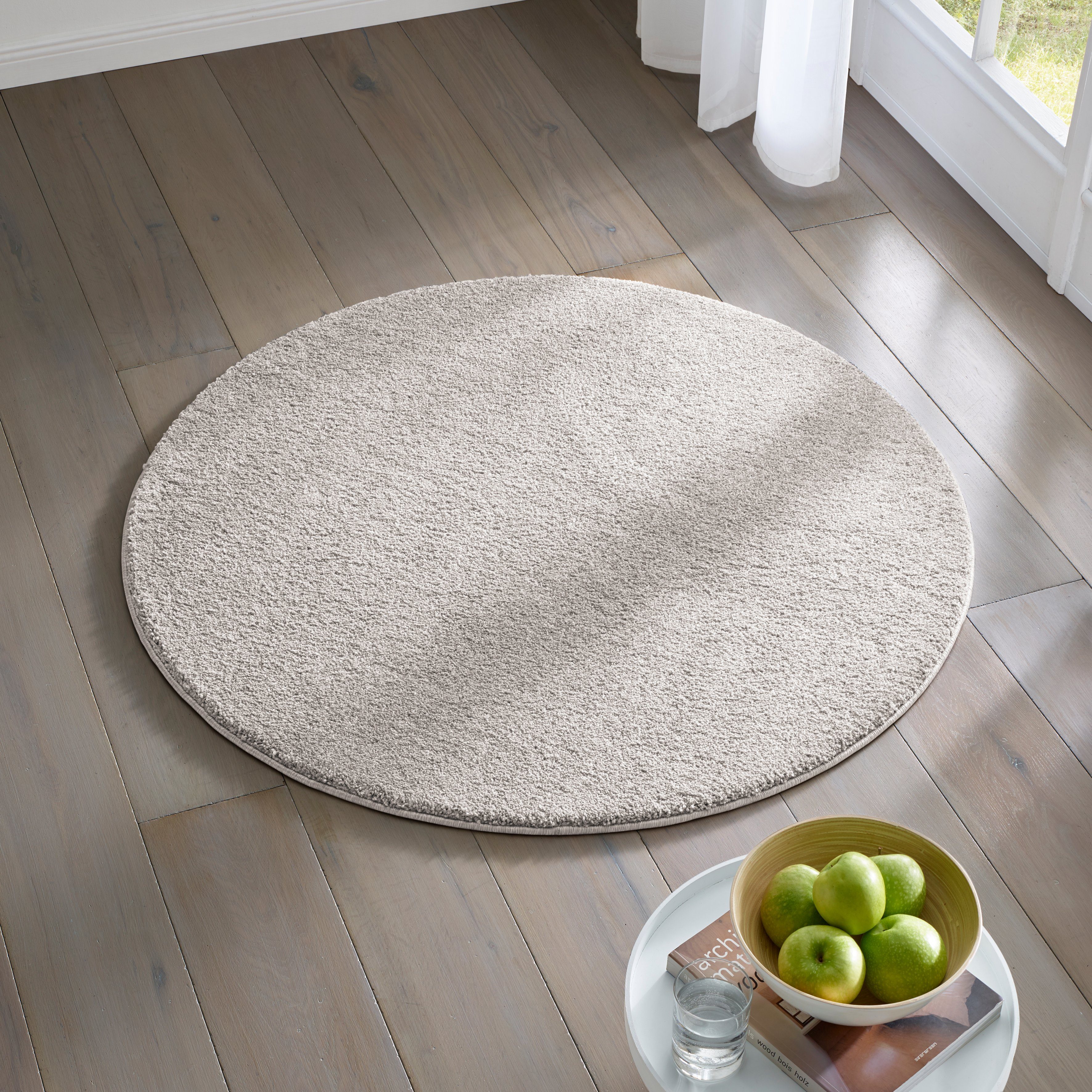 TaCa Home Teppich Kurzflor-Frisee-Teppich, rund, Höhe: 9 mm, Wohnzimmer Ess günstig online kaufen