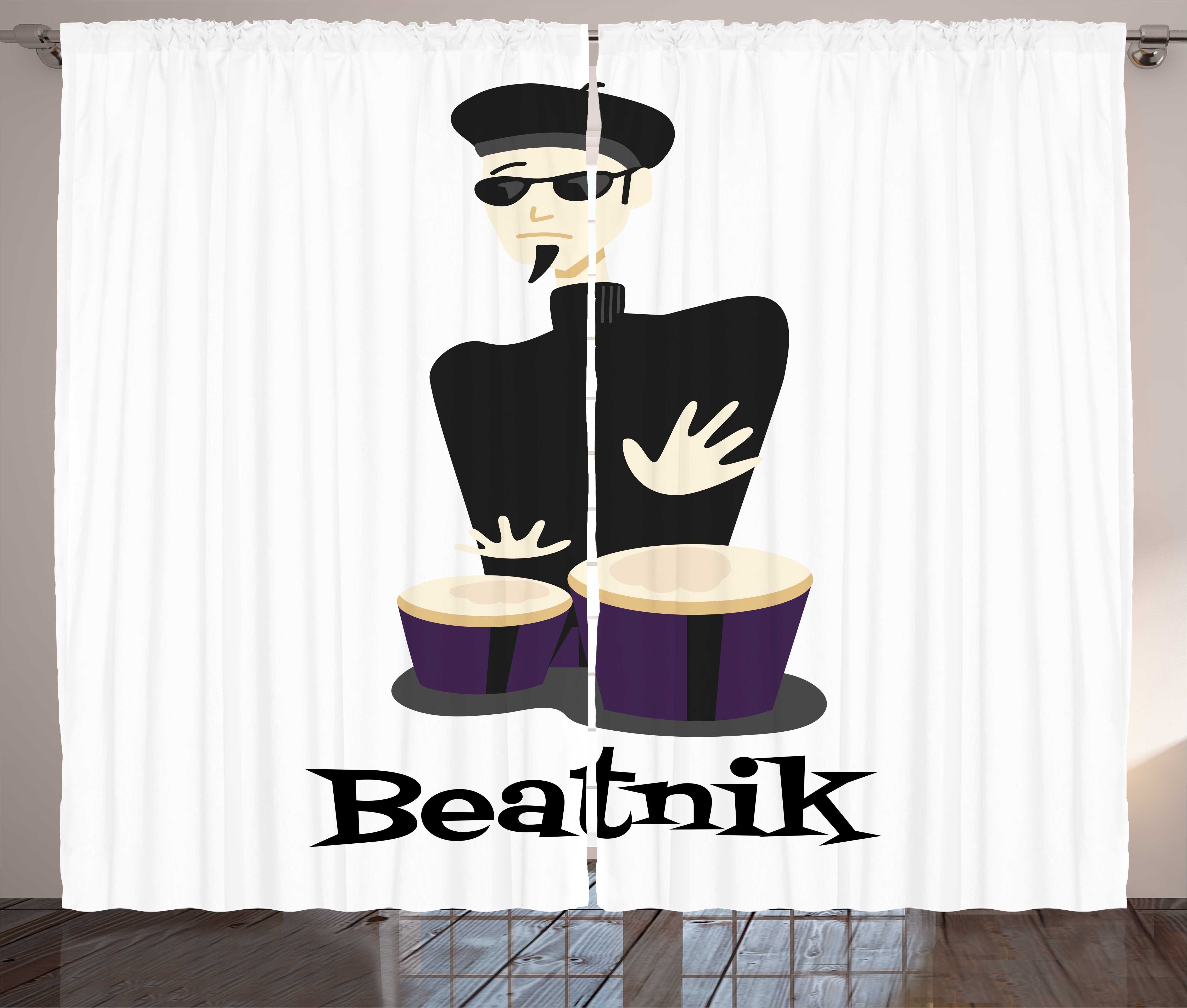 Haken, Beatnik Wording Schlagzeuger mit Kräuselband Schlaufen Cooler und Gardine Vorhang Schlagzeug Schlafzimmer Abakuhaus,