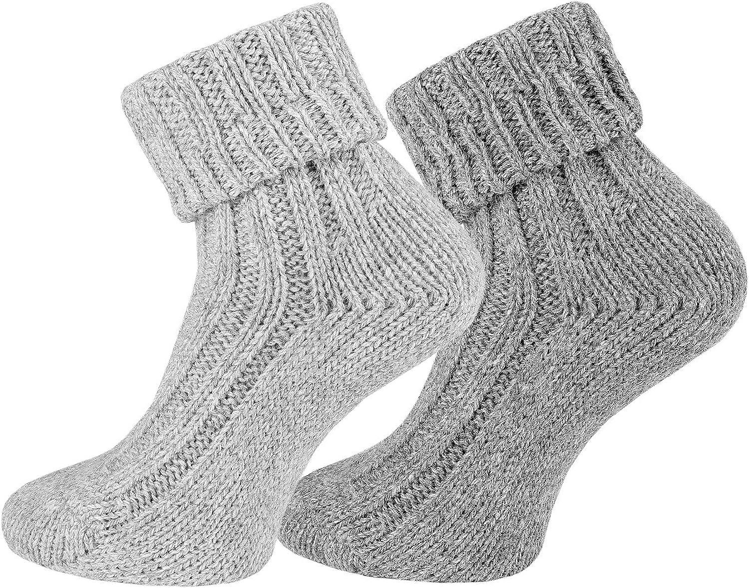 Umschlag-Socken Wollsocken mit Alpakawolle, TippTexx 2 superweiche Paar Kuschel Umschlagsocken 24 Hellgrau-Grau