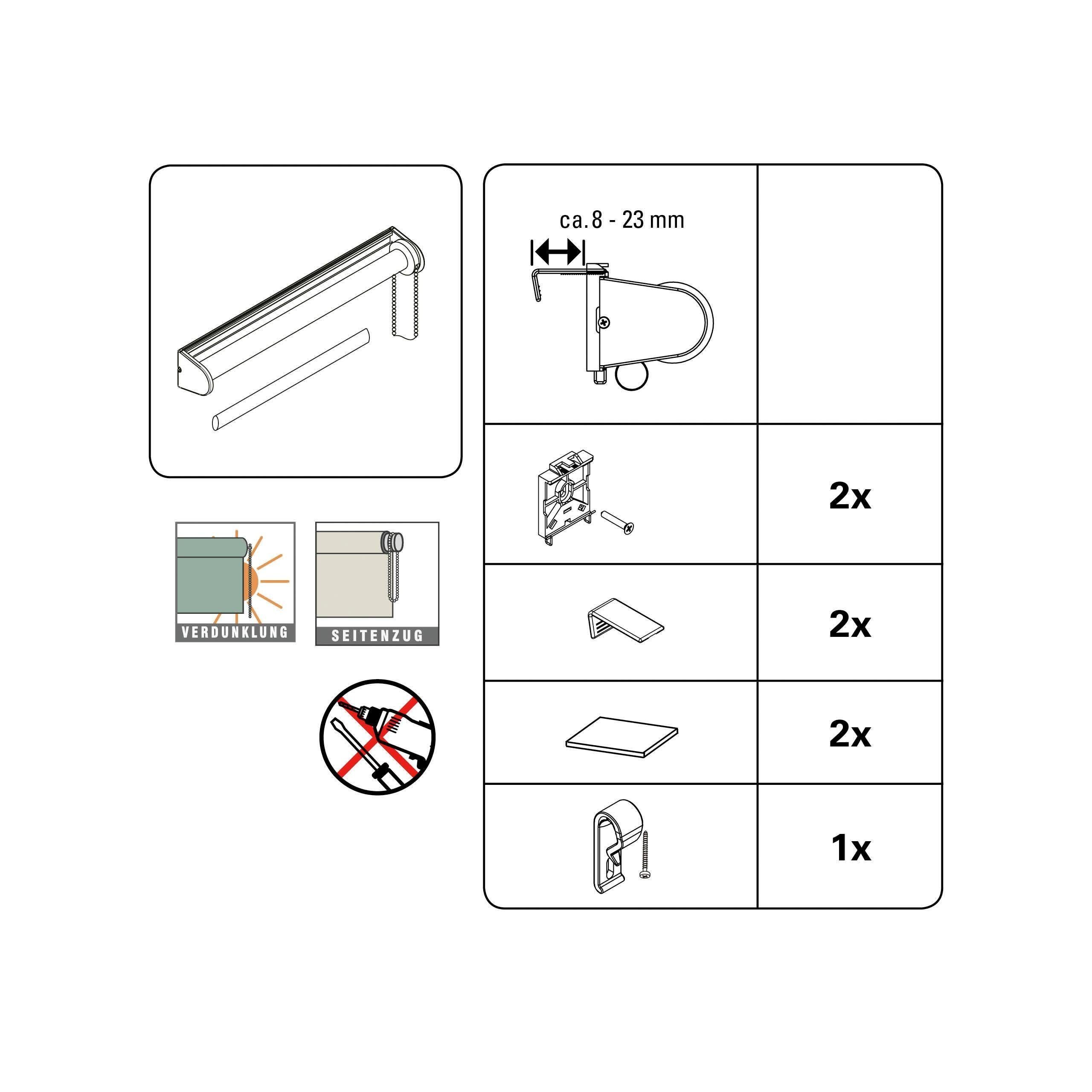 Verdunklung, verdunkelnd, Seitenzugrollo / WOHNIDEE-Kollektion, Klebemontage Klemmfix, freihängend, Bohren, möglich Rollo Schraubmontage weiß ohne